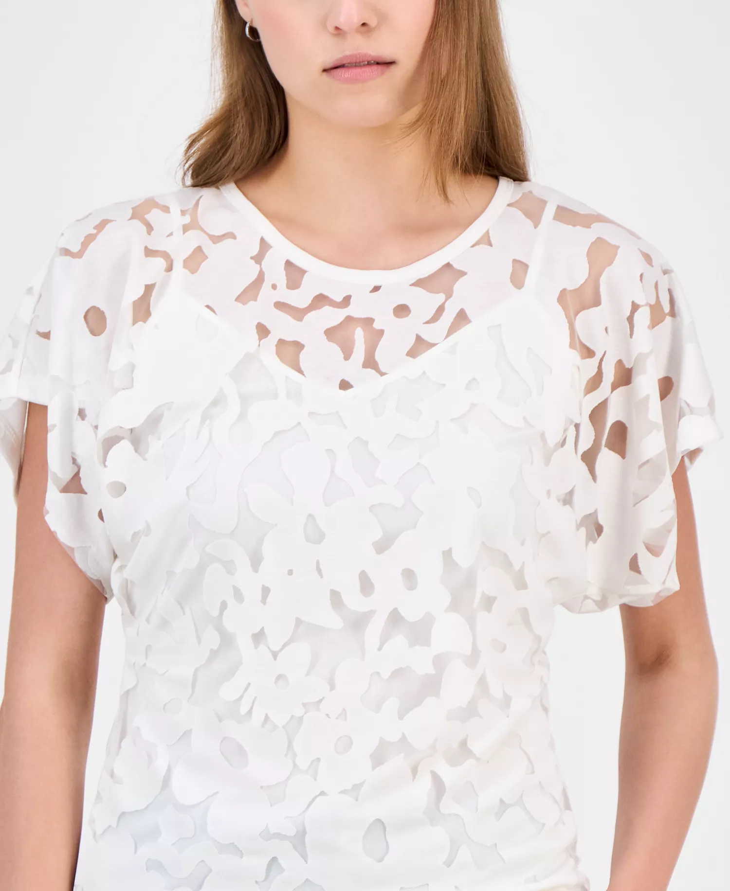 Women's Floral Lace Top - Soft Cream - XS