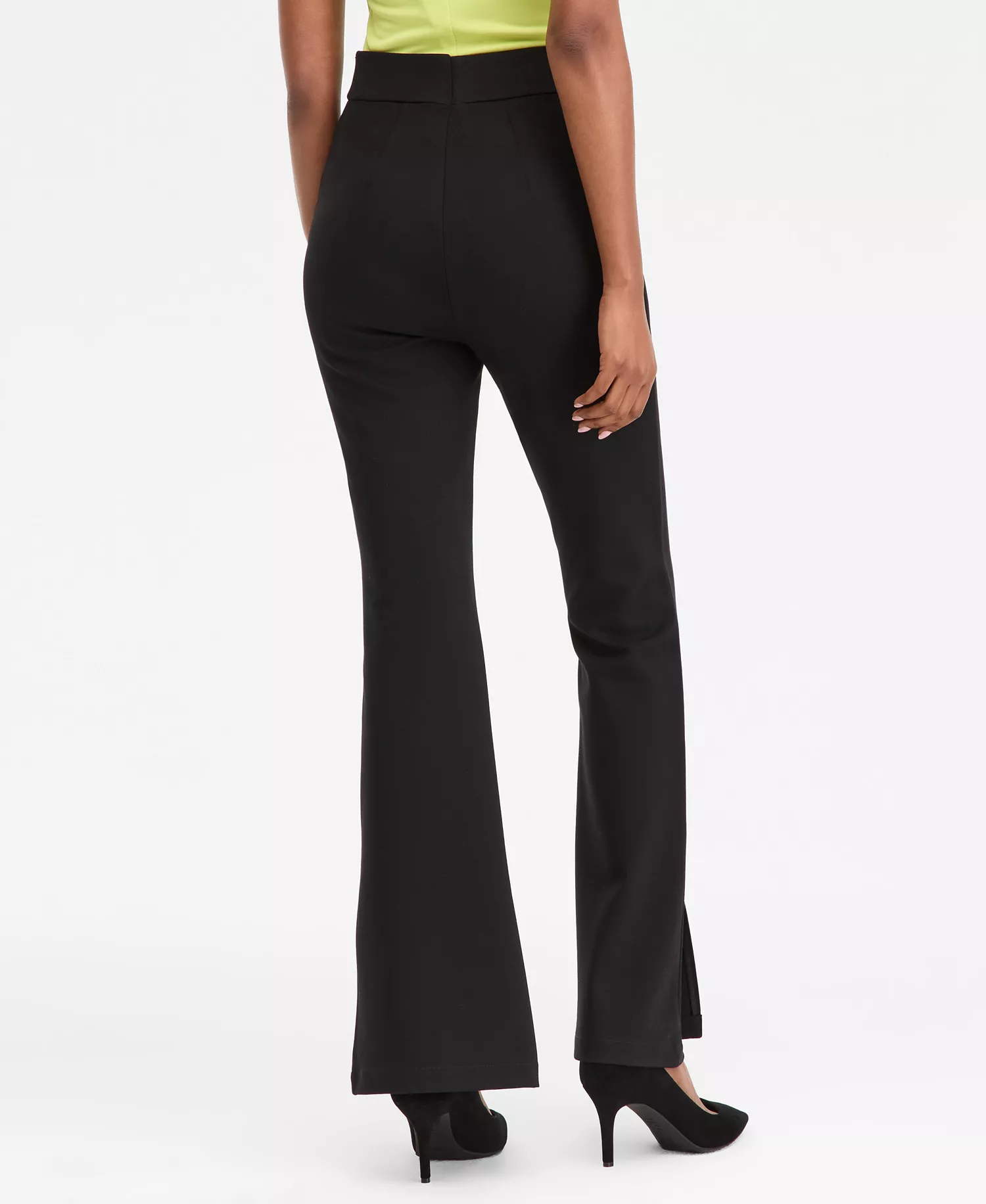 Women's Ponté-Knit Slit-Hem Flare Pants, Macy's Exclusive - Deep Black - L