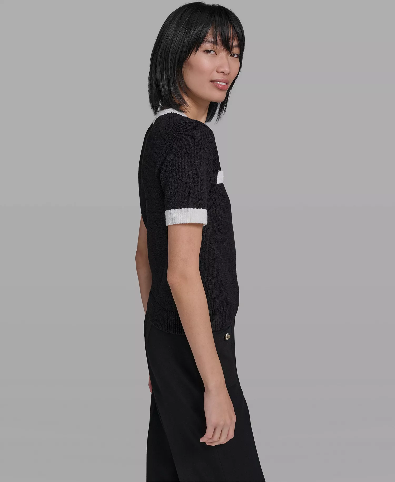 Women's Crew Neck Short-Sleeve Sweater - Black/soft White - L