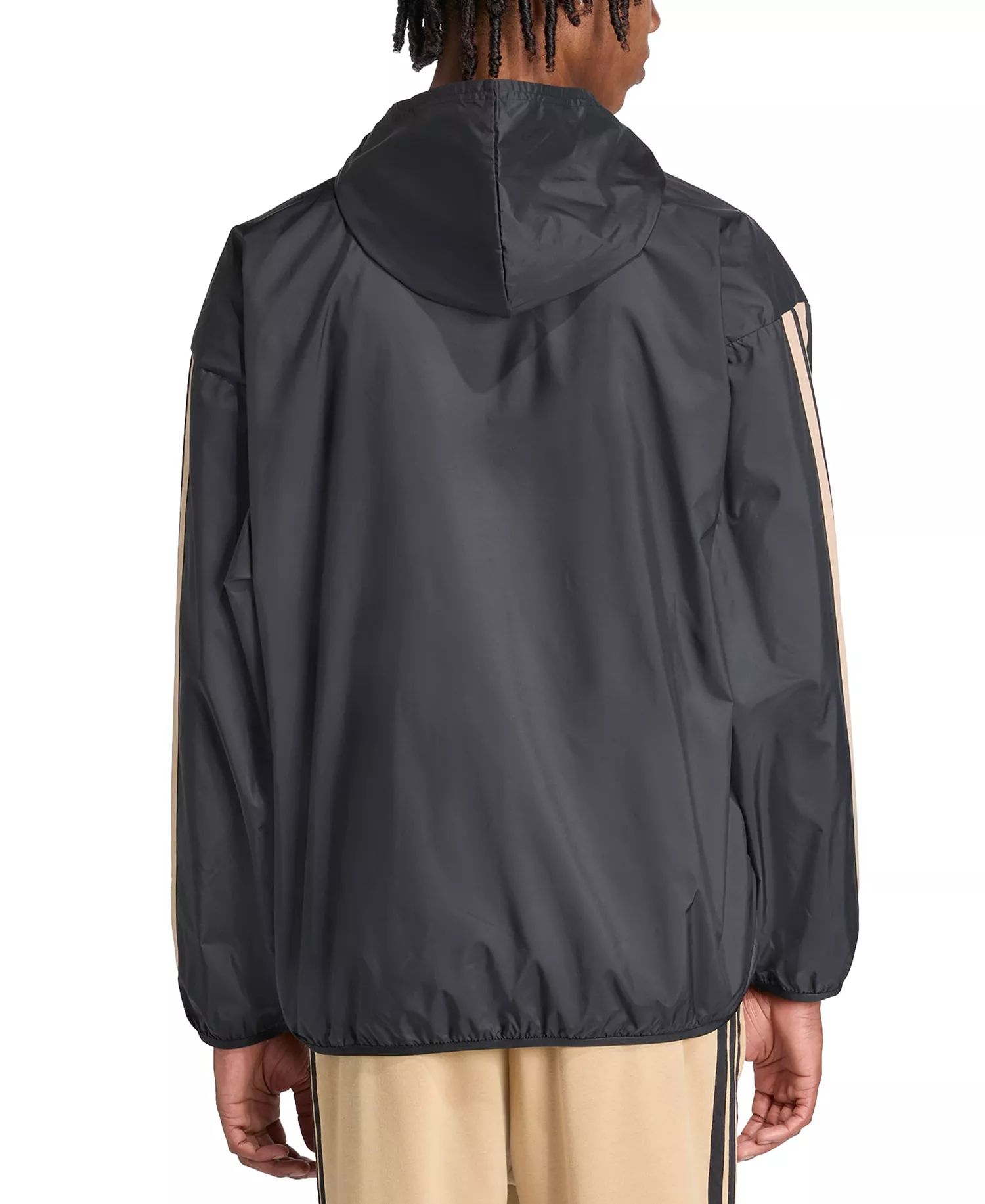 Men's Essential Three-Stripes Woven Windbreaker - Black/Sandstone - 2XL