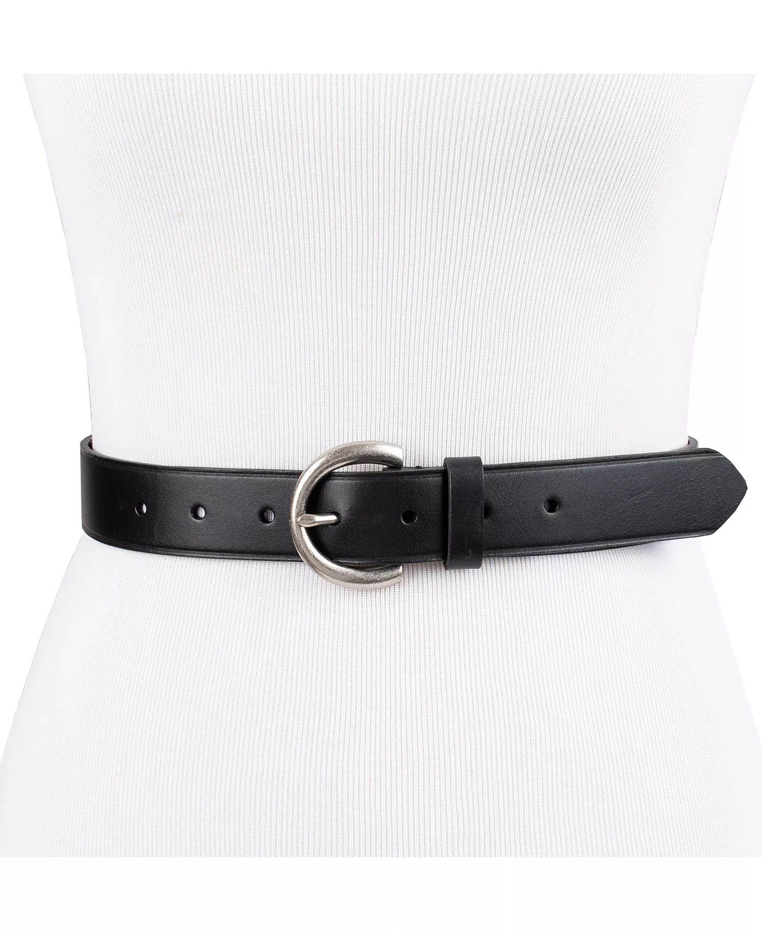 Women's Heat Creased Casual Leather Pant Belt - Black - L