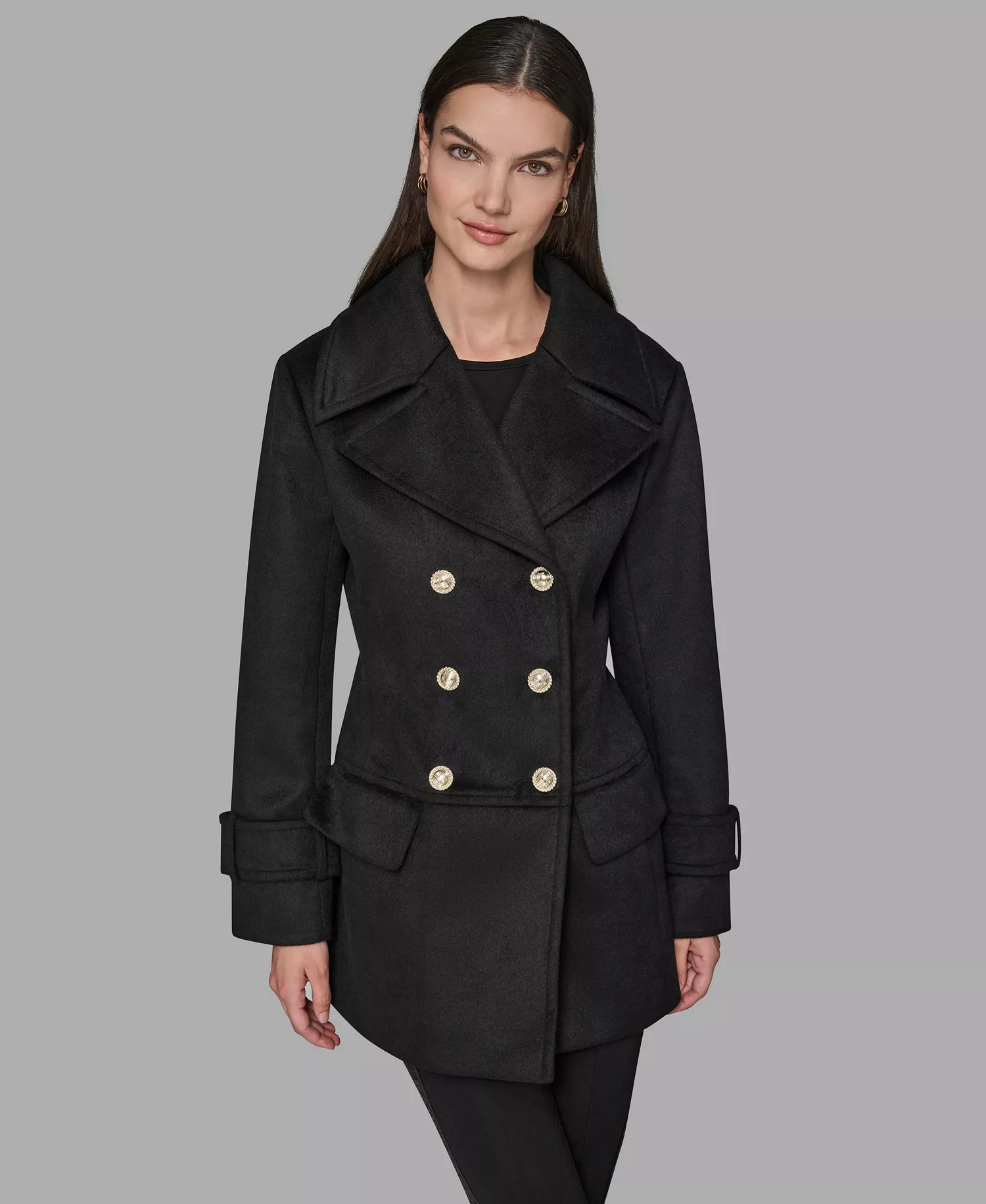 Women's Dropped Waist Peacoat - Black - L