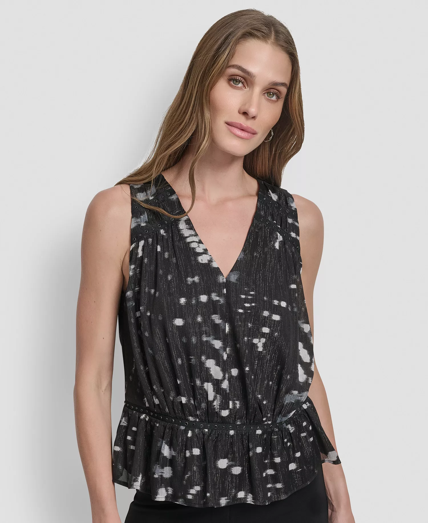 Women's Crinkle Detail Peplum Pull On Top - Reflected Lights - L