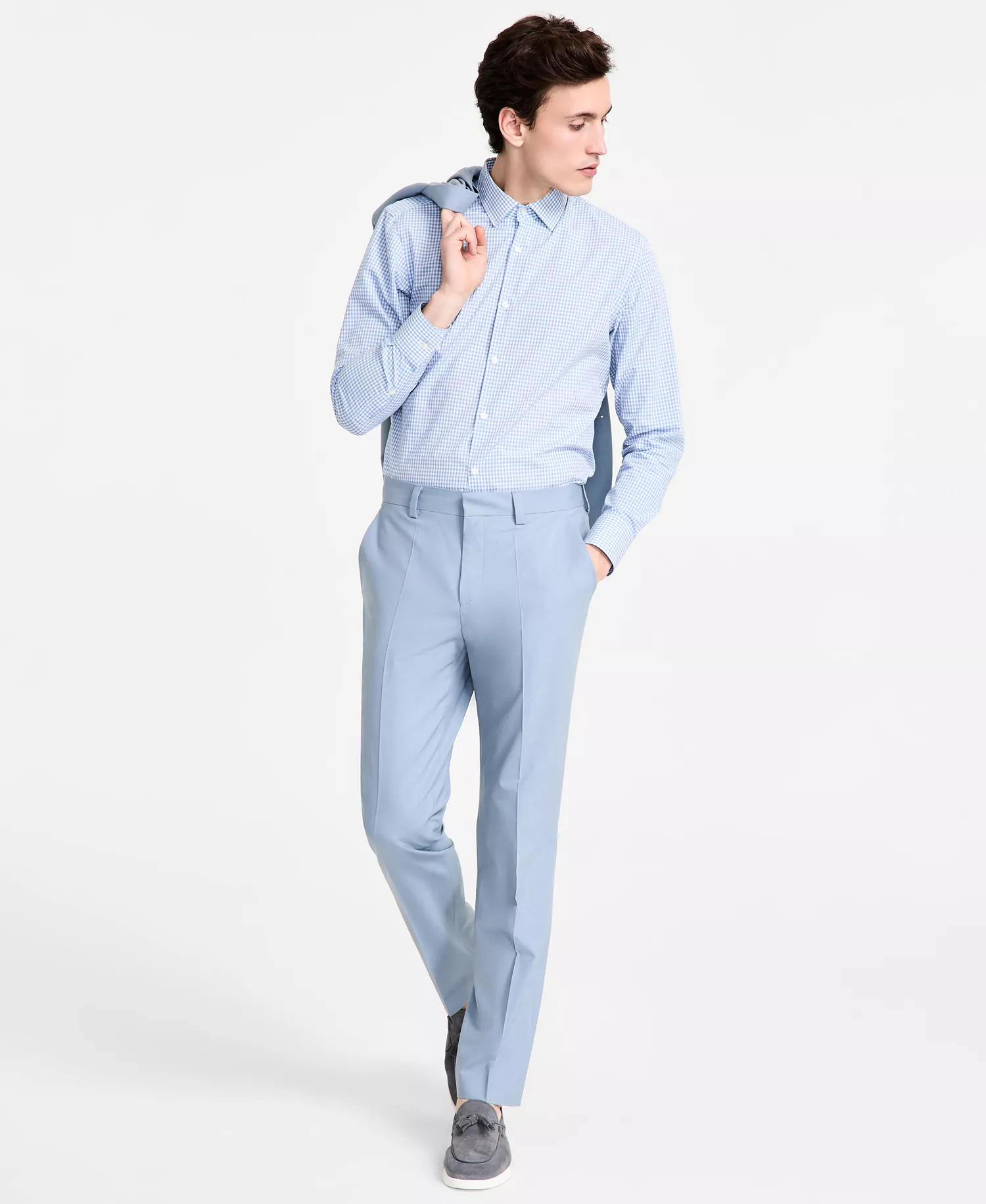 Men's Modern-Fit Wool Blend Suit Pants - Blue - 30R