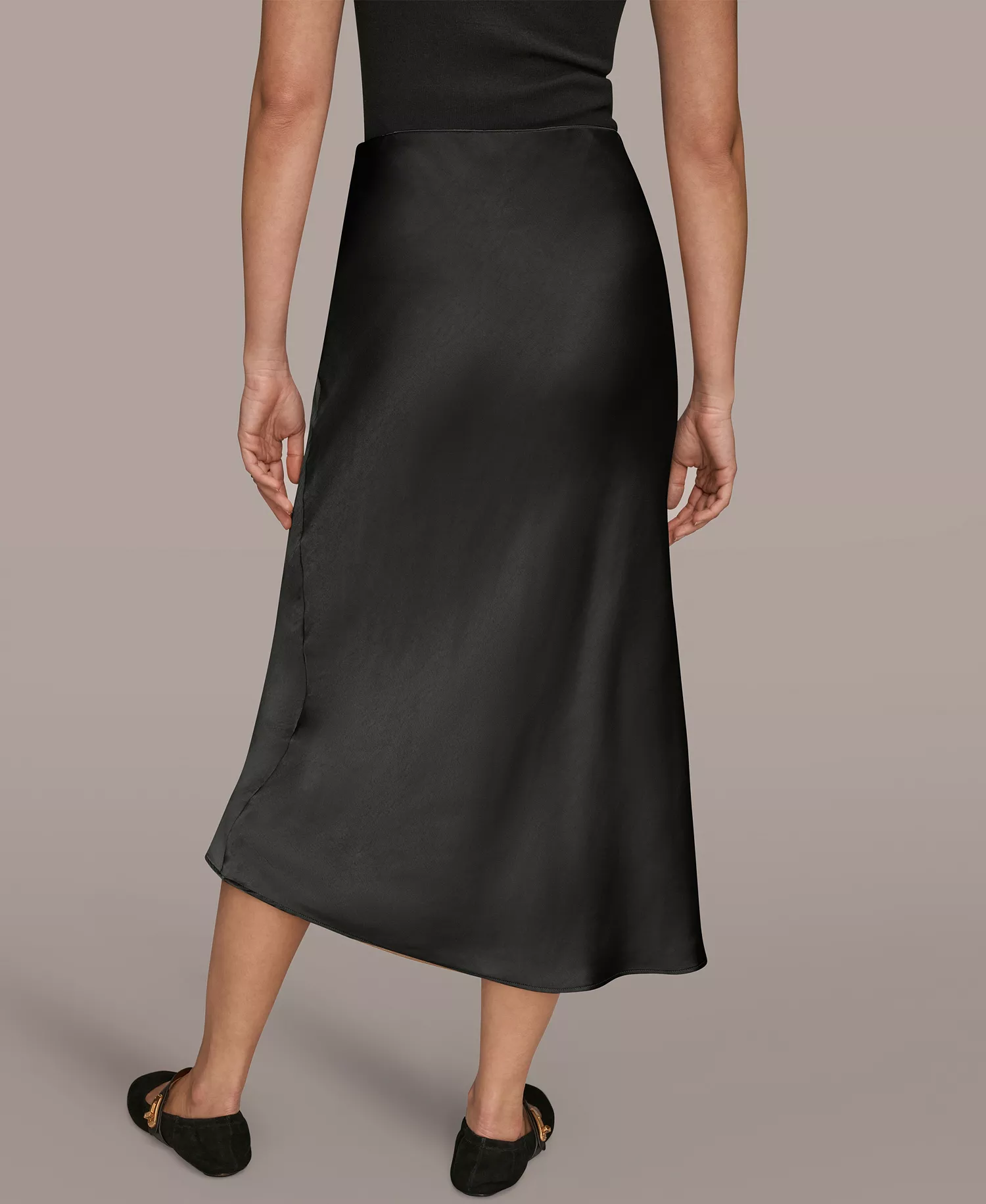 Women's Satin Bias Pull-on Skirt - Black - L