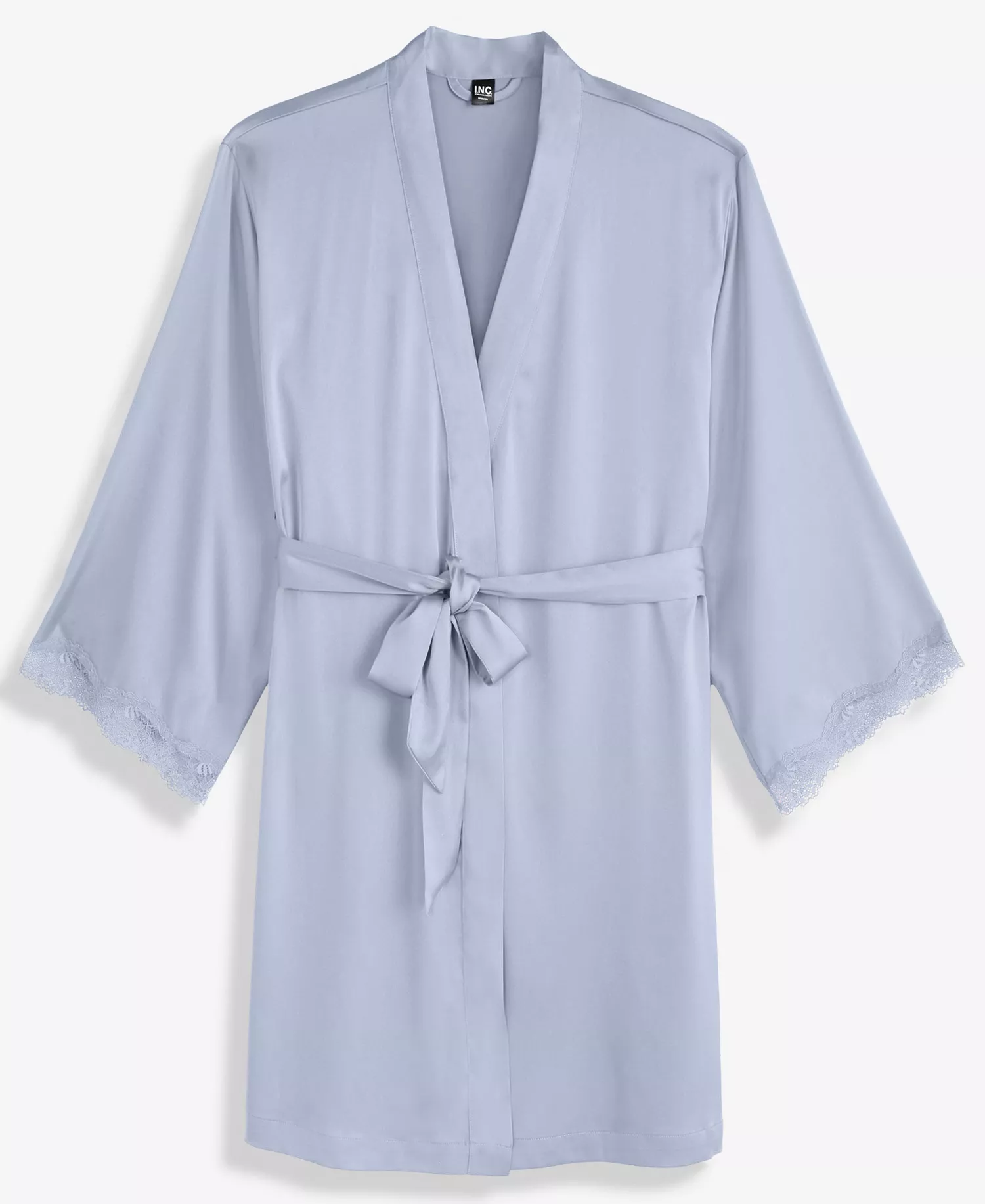 Women's Lace-Trim Stretch Satin Robe, Created for Macy's - Cielo - 1X