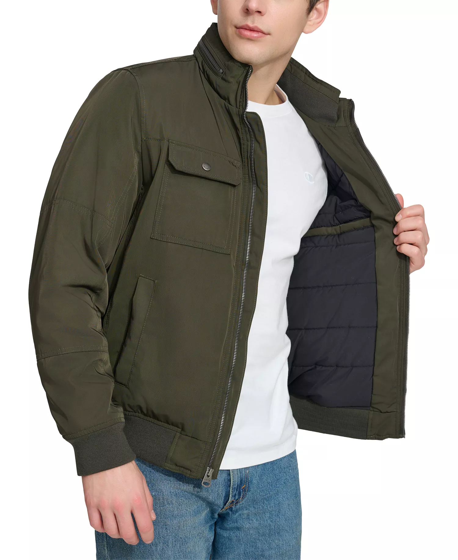 Men's Twill Stand-Collar Jacket - Army Green - 2XL