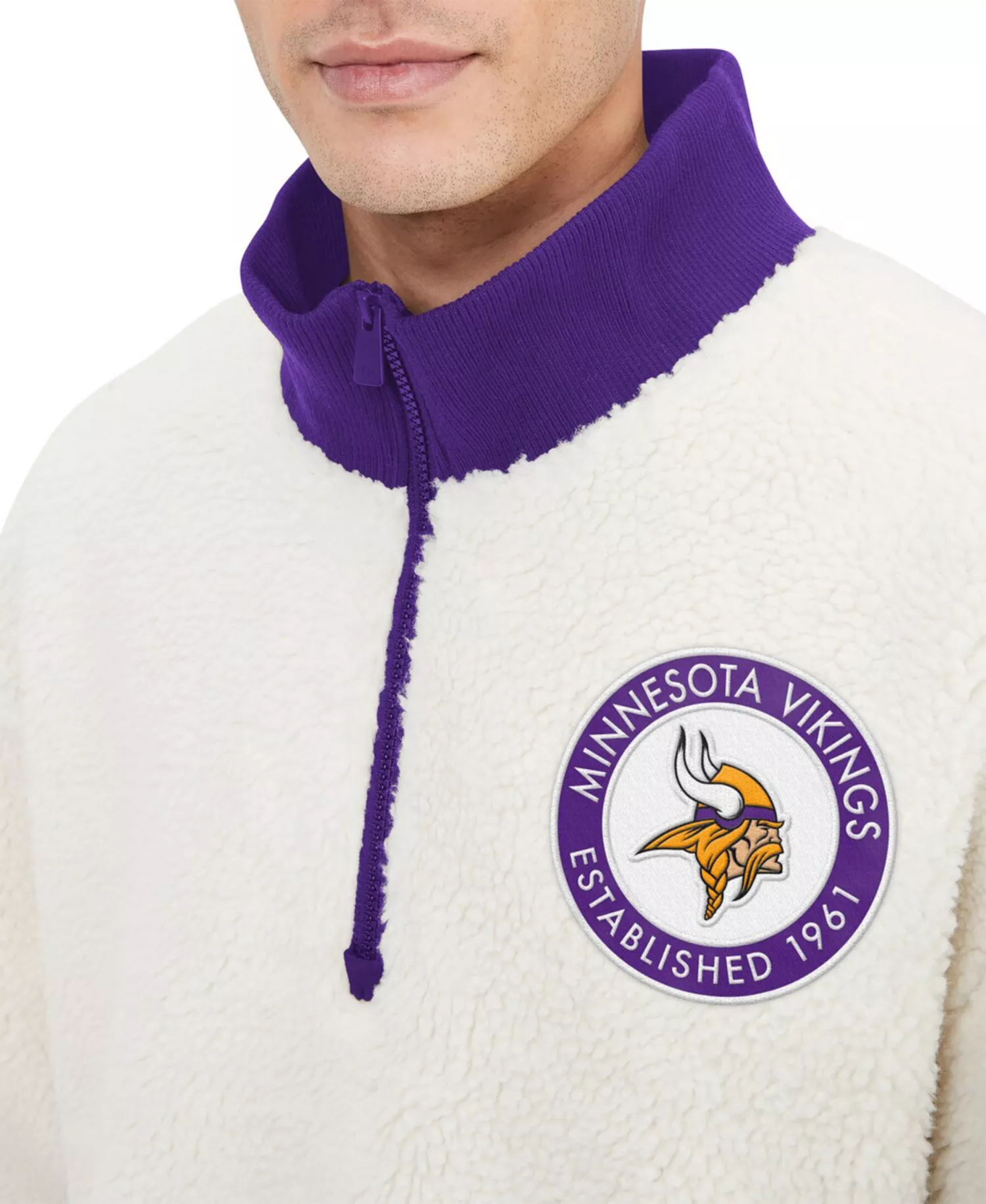 Men's Cream Minnesota Vikings Jordan Sherpa Quarter-Zip Sweatshirt - Cream, Purple - L