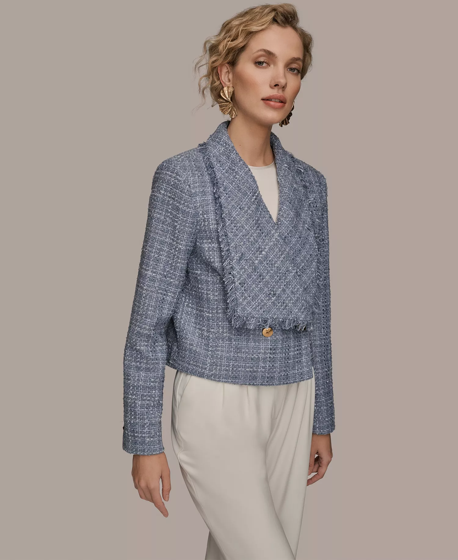 Women's Shawl Collar Fringe Detail Wrap Jacket - Tempest - 10