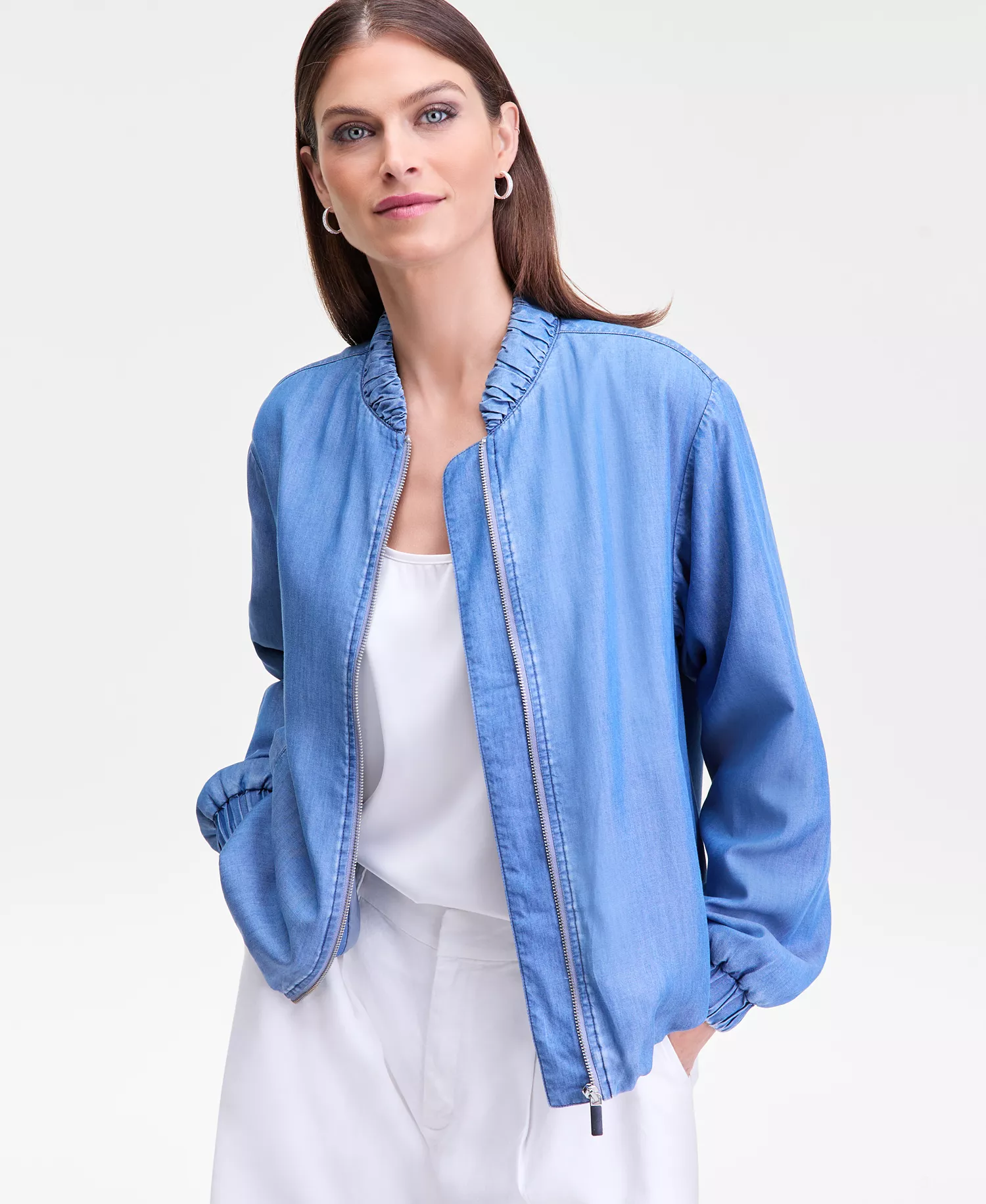 Women's Chambray Bomber Jacket, Macy's Exclusive - Medium Ind - L