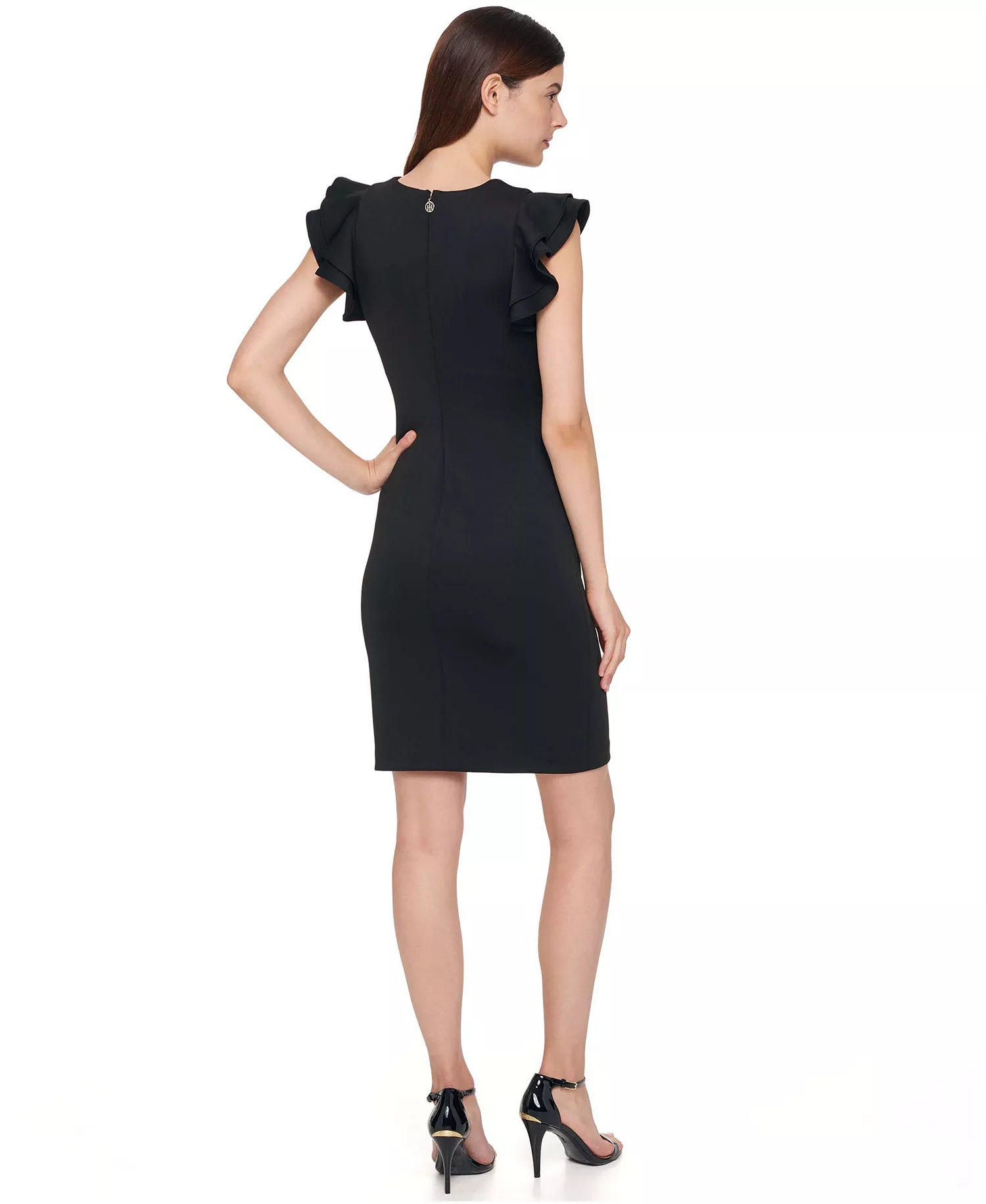 Women's Ruffle-Sleeve Sheath Dress - Black - 10