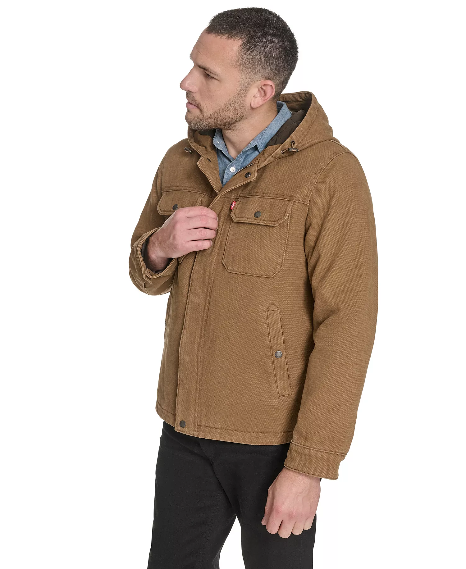 Men's Cotton Canvas Hood Jacket - Worker Brown - L