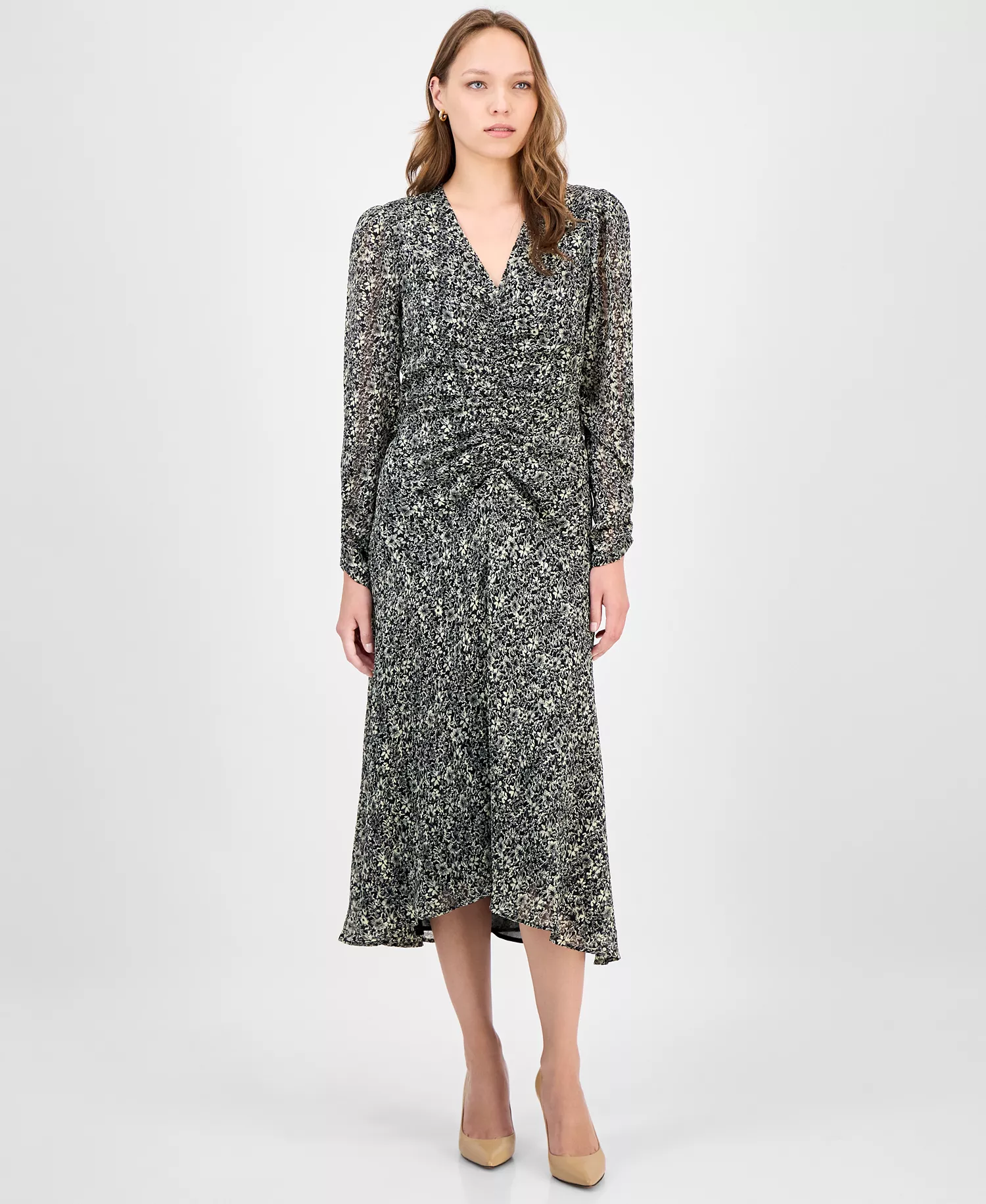 Women's Printed High-Low Midi Dress - Open - 0