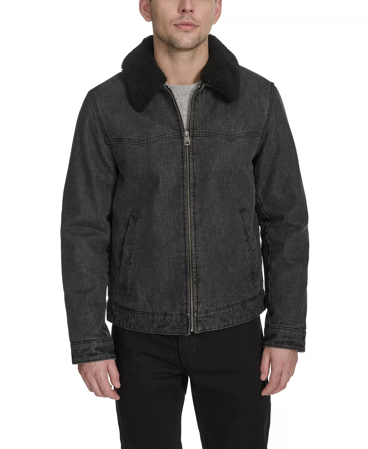 Men's Denim Western Sherpa Lined Collar Jacket - Black Denim - L