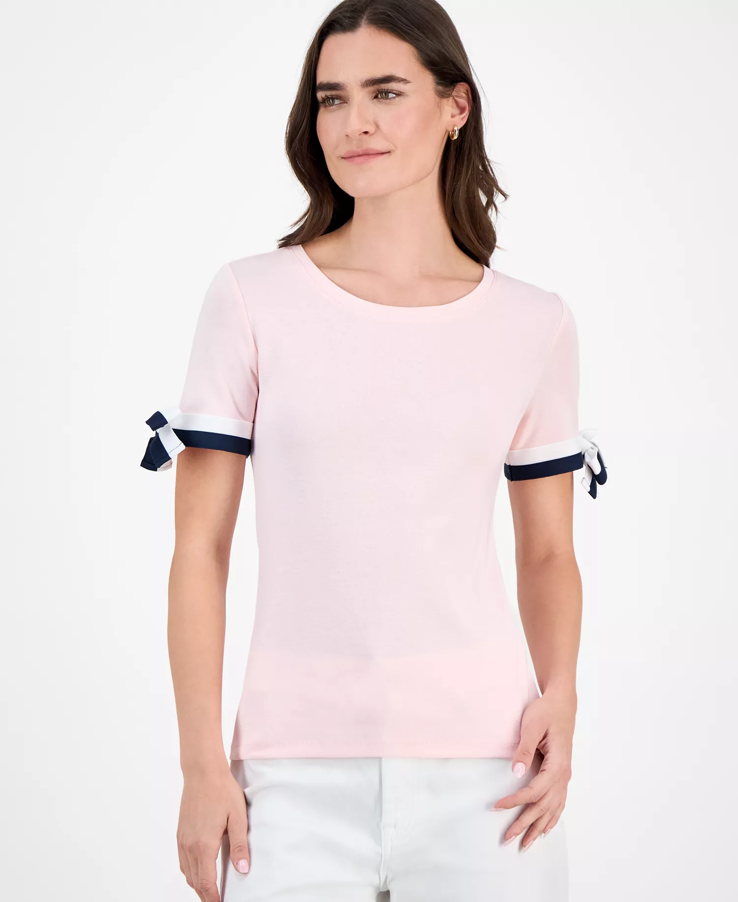 Nautica Women's Cotton Tie-Sleeve Top - Bridal Rose - L