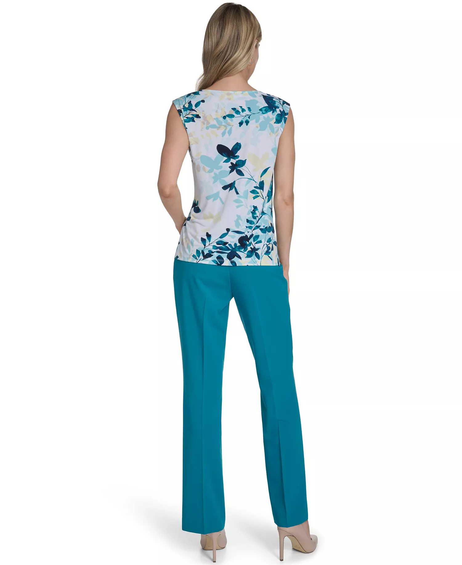 Petite Cowl Neck Sleeveless Top - White Multi - P/L