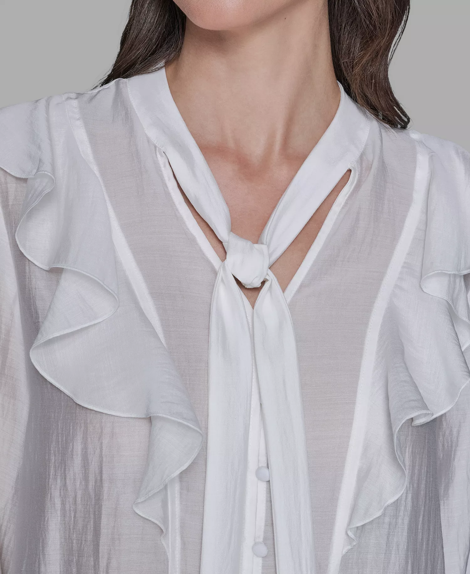 Women's Mock Neck Solid Organza Blouse - Soft White - L