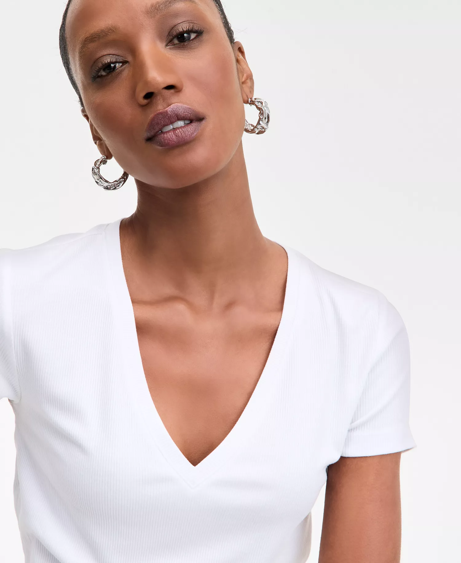 Women's Drapy Ribbed V-Neck Top,  Exclusively at Macy's - Bright White - L