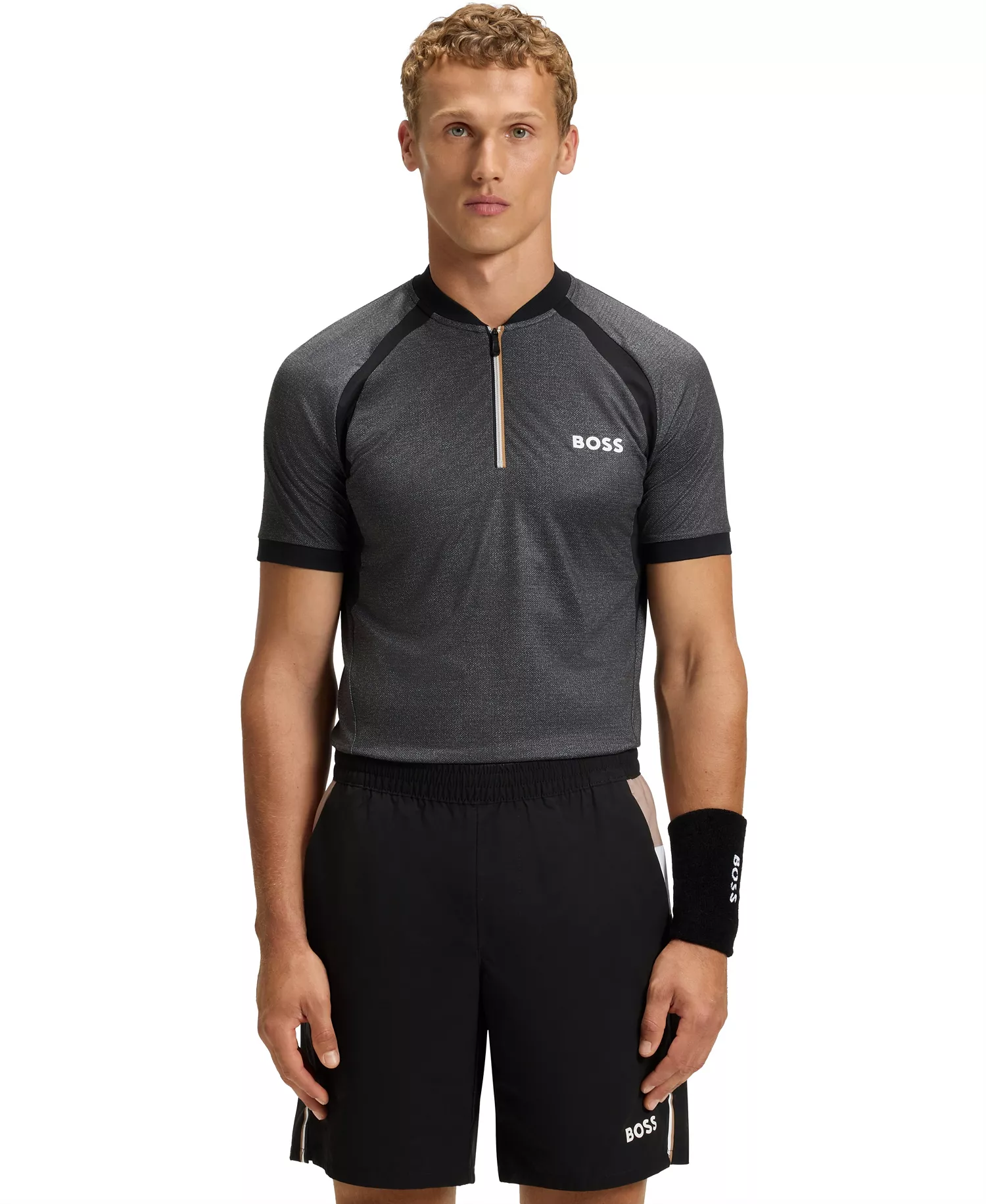 Men's Jersey Zip-Neck Slim-Fit Polo Shirt - Black - 2XL