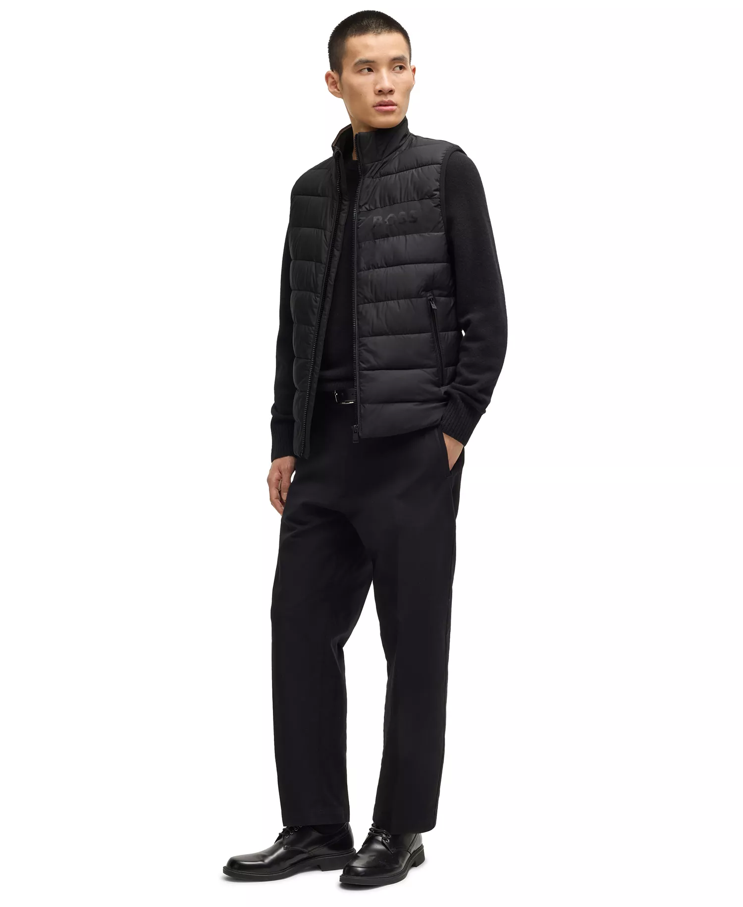 Men's Water-Repellent Tonal Logo Gilet Vest - Black - 36R