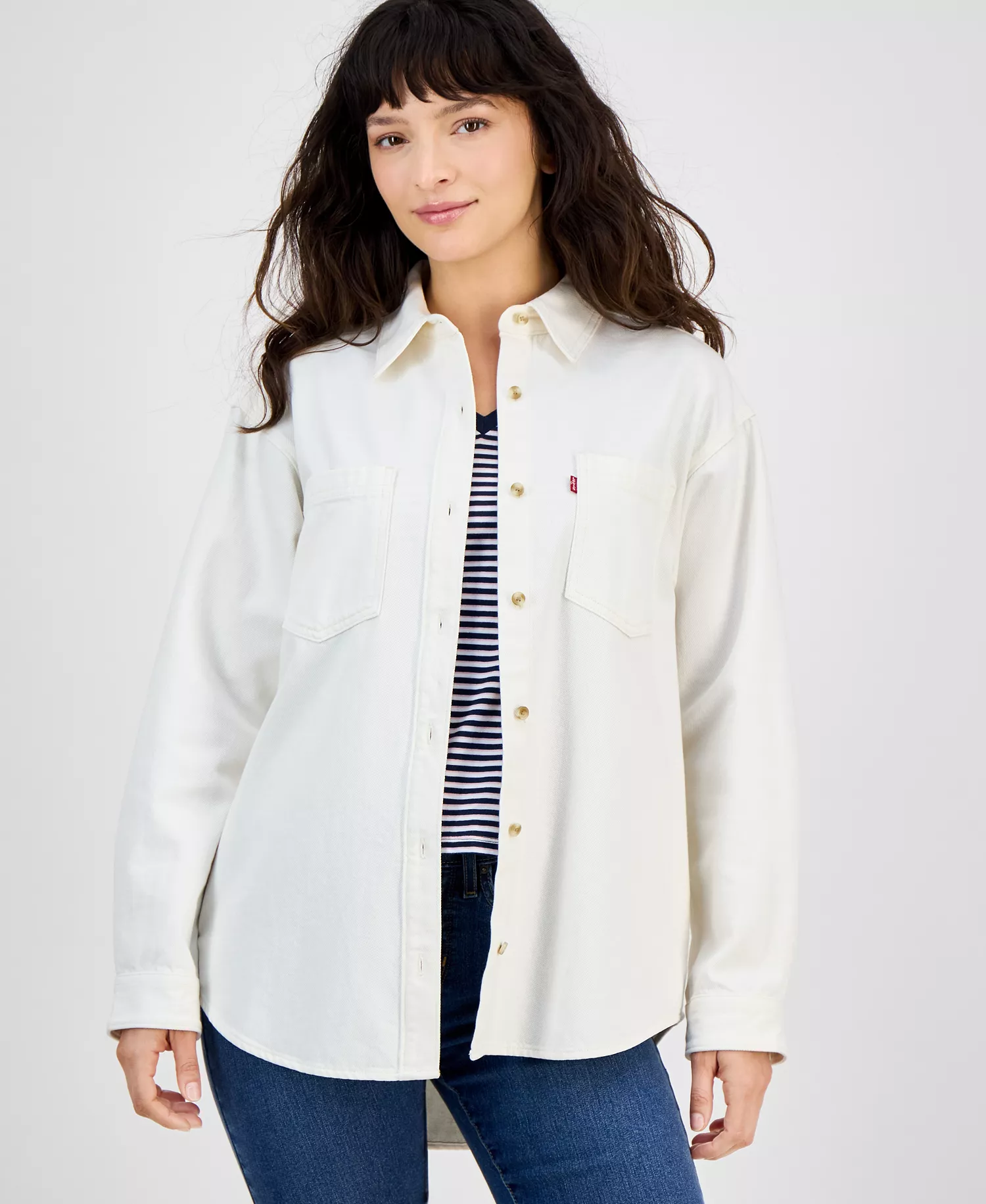 Women's Iris Button-Front Cotton Overshirt - Ecru - L
