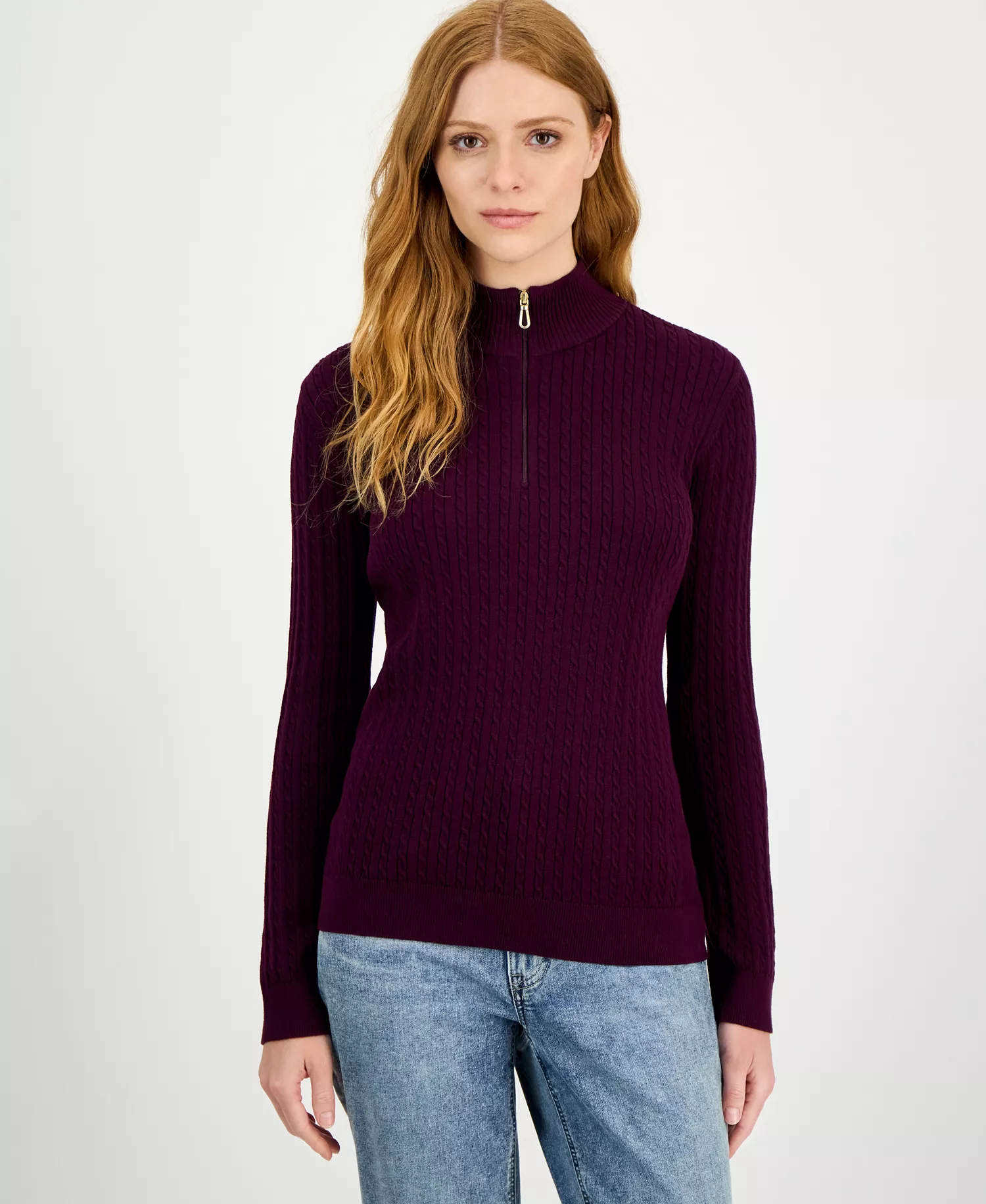 Nautica Women's Cotton Mock-Neck Sweater, Online Only - Aubergine - L