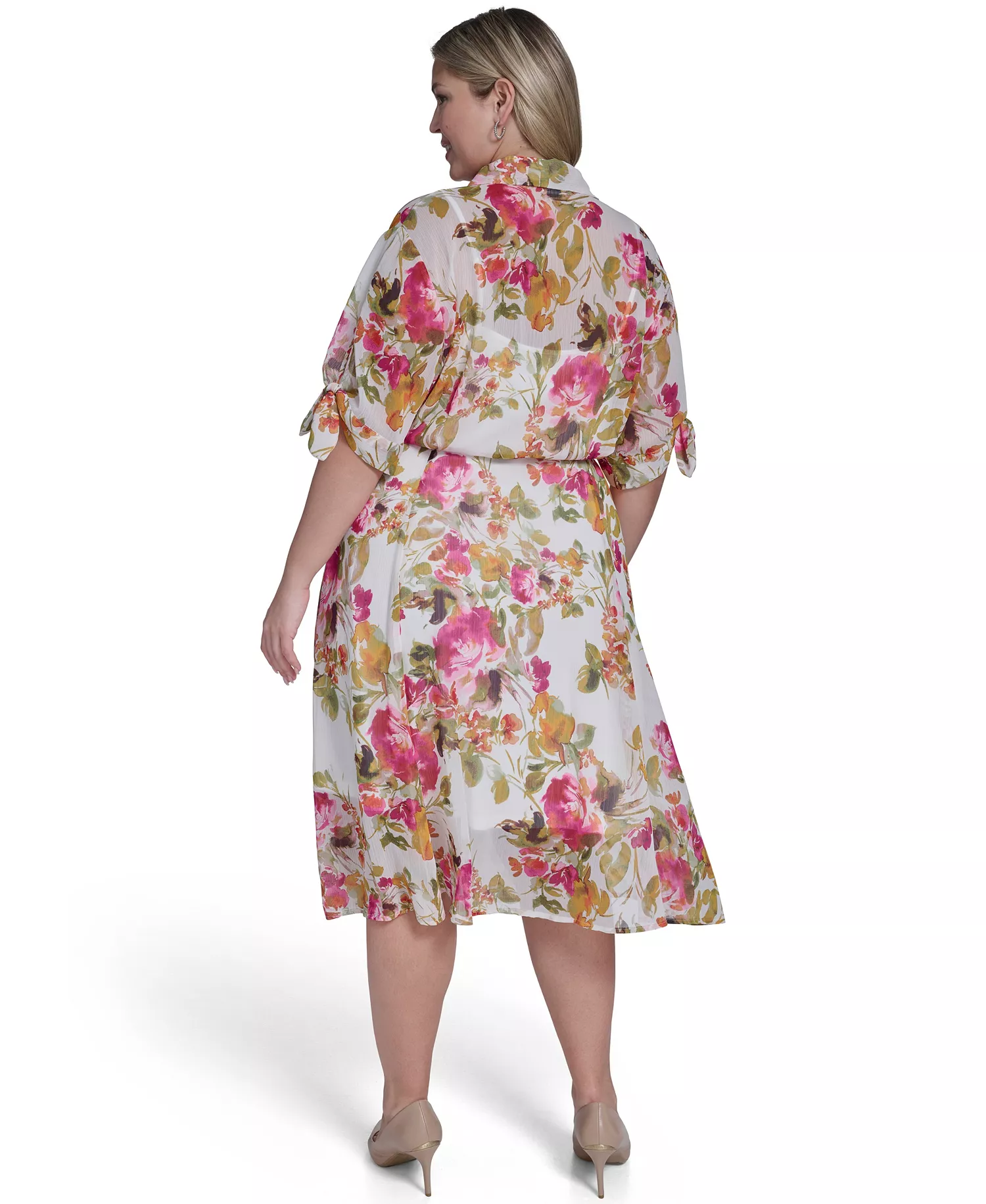 Plus Size Collared Shirt Dress - Berry Multi - 14W