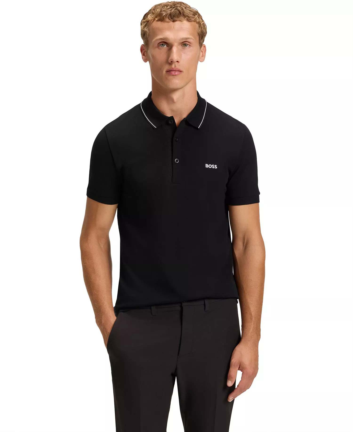 Men's Tonal Logo Slim-Fit Polo Shirt - Black - 2XL