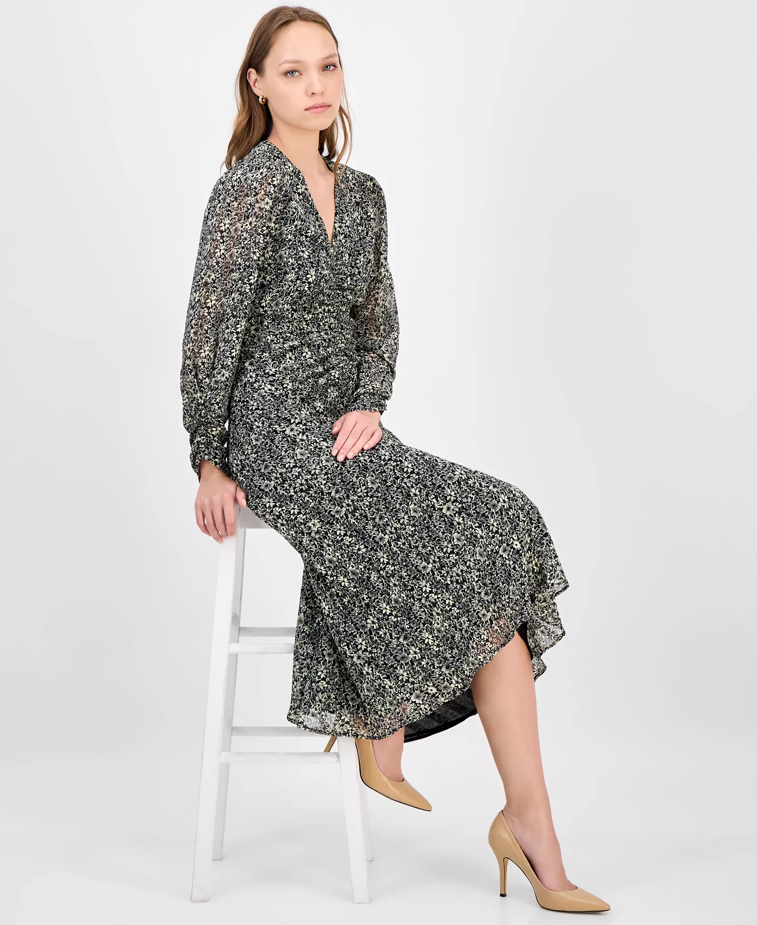 Women's Printed High-Low Midi Dress - Open - 0