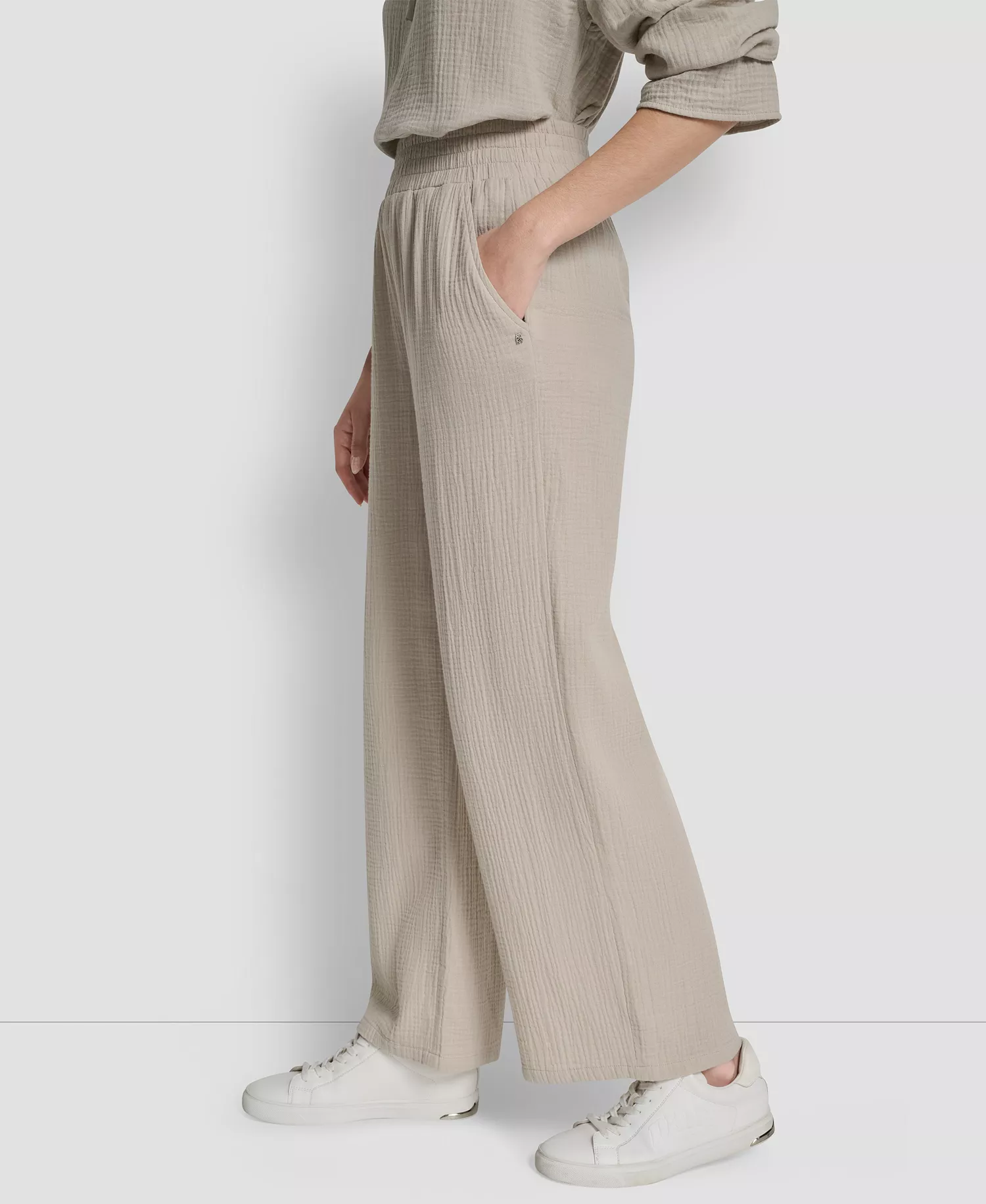 Women's High-Rise Gauze Straight-Leg Pants - Pbl - Pebble - L