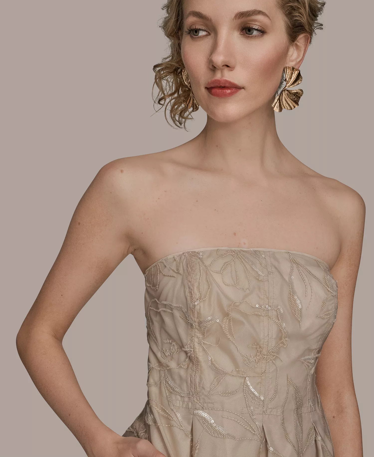 Women's Strapless Fit & Flare Midi Dress - Beige - 10