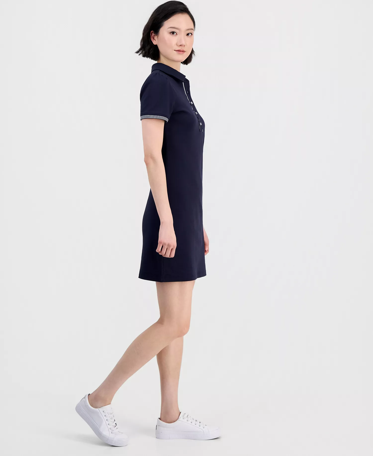 Jeans Women's Cotton Solid Puff-Sleeve Polo Dress - Night Sky - L