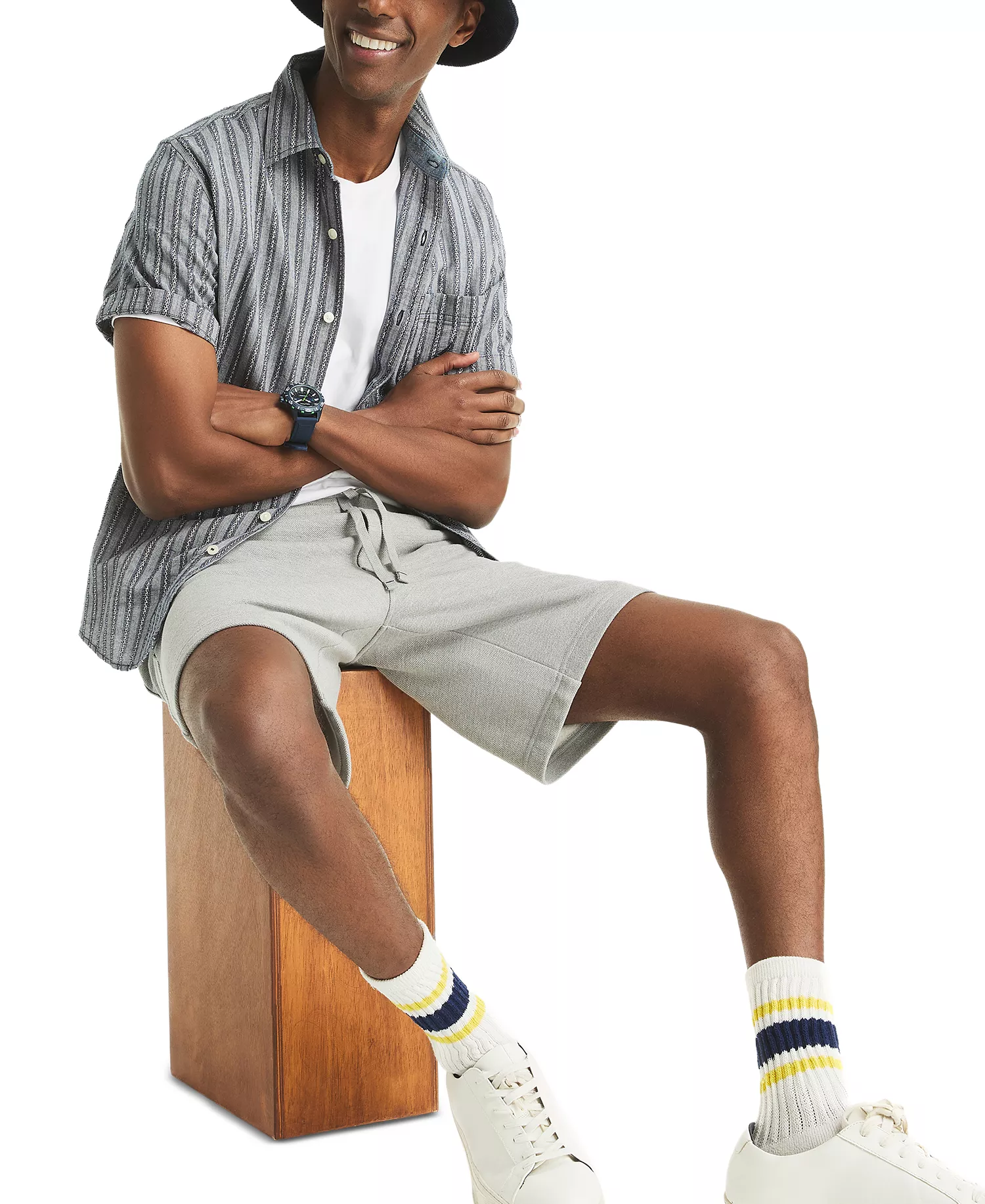 Men's Short Sleeve Dobby Stripe Button-Front Shirt - Navy Seas - 2XL