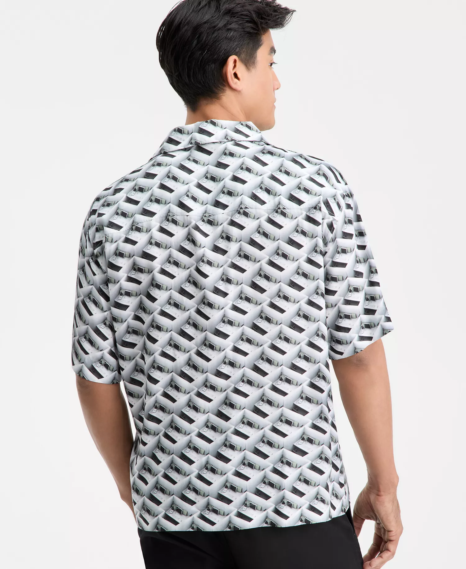 Men's Espino Printed Short-Sleeve Button-Front Camp Shirt - White - 2XL