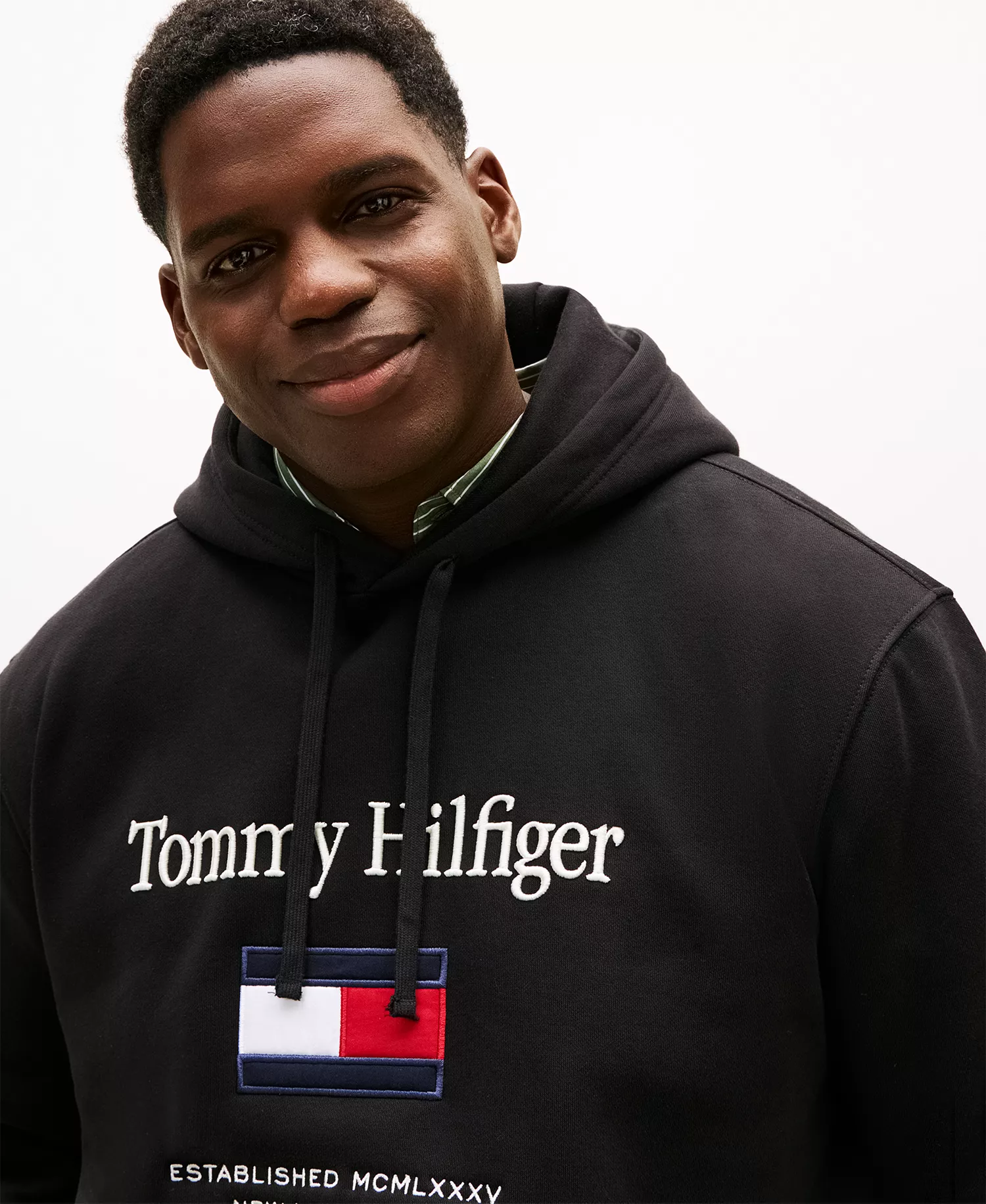 Men's Big & Tall Embroidered Flag Hooded Sweatshirt - Black - 2XLT