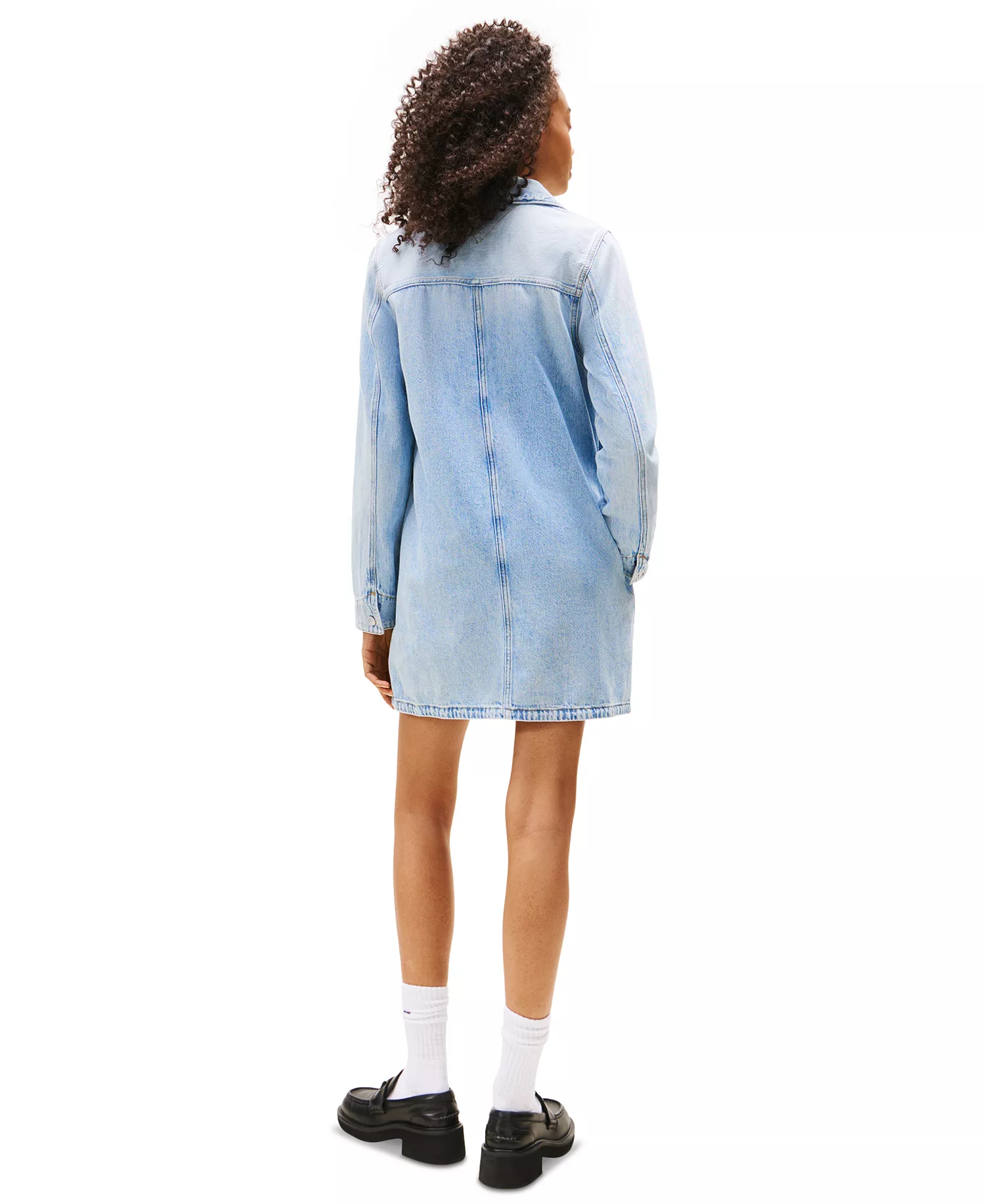 Women's Cotton A-Line Long-Sleeve Denim Dress  - Denim Light - L