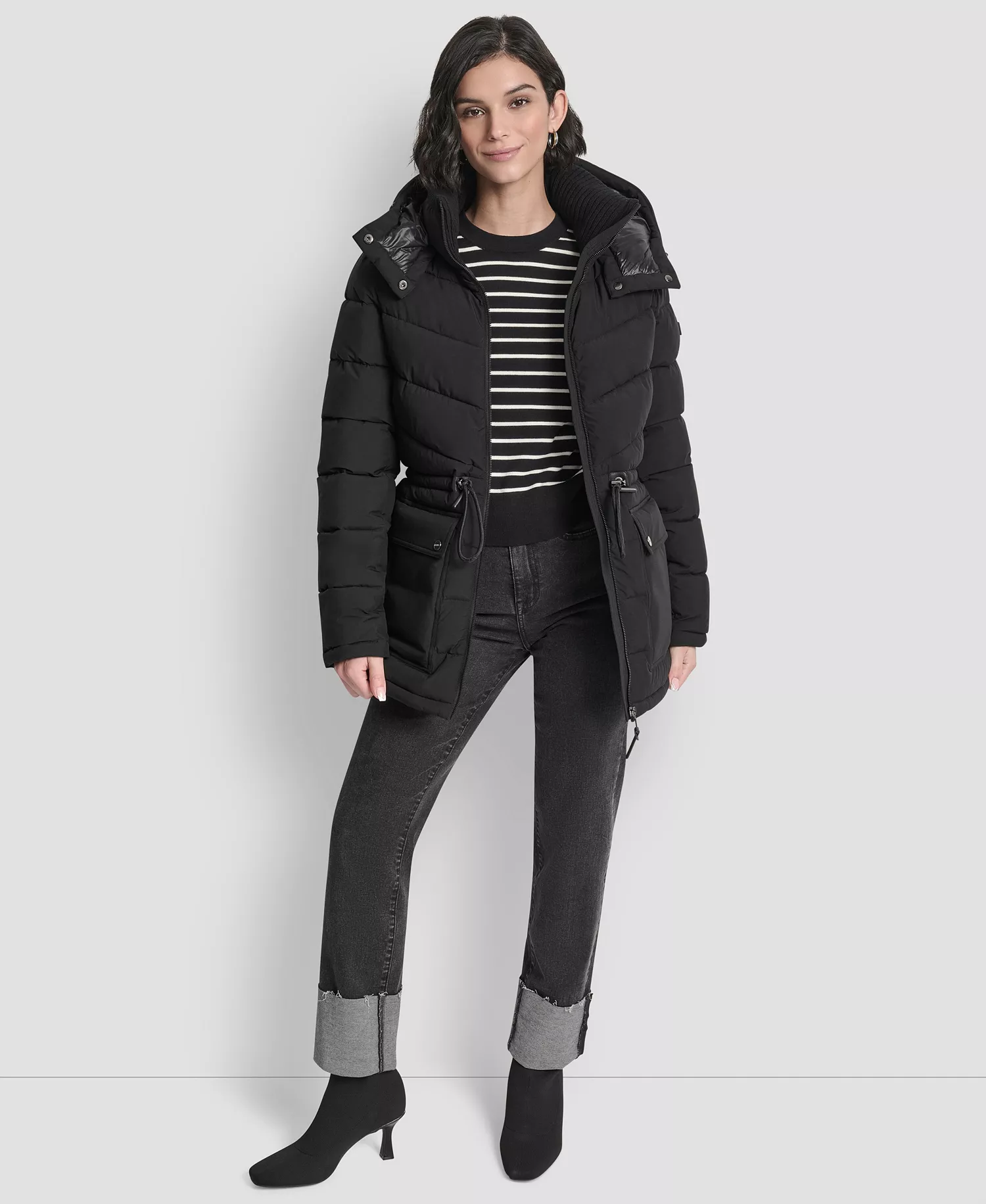 Women's Shine Hooded Anorak Puffer Coat - Black - L