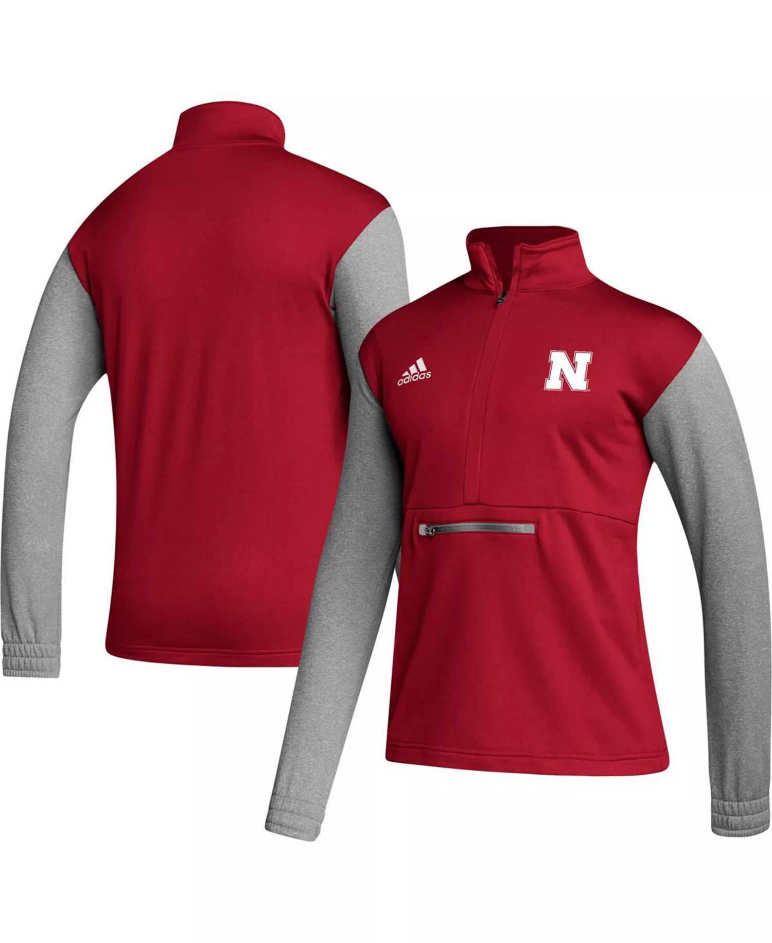 Men's Scarlet, Heathered Gray Nebraska Huskers Team AEROREADY Half-Zip Top - Scarlet, Heathered Gray - S
