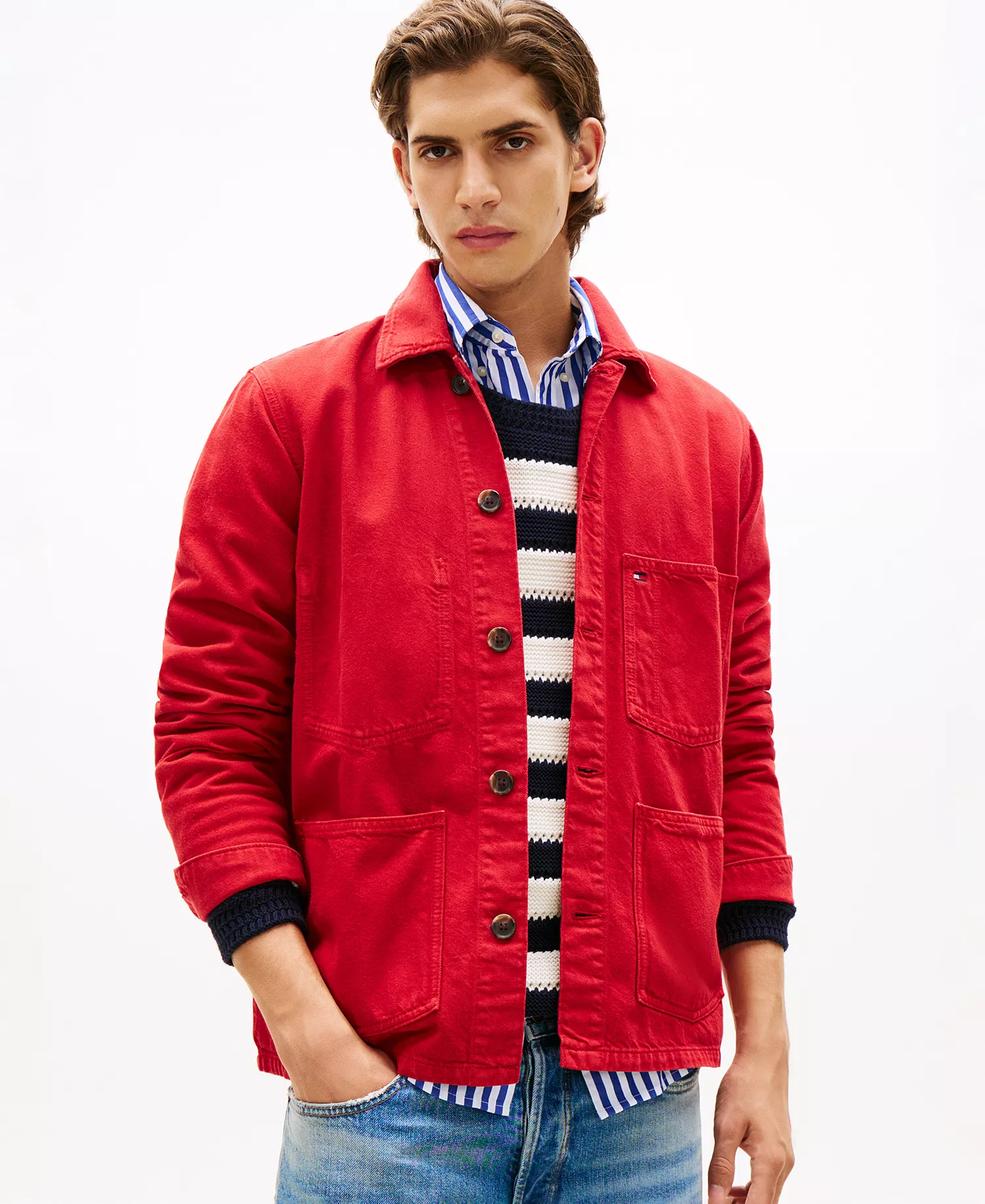Men's Spread Collar Chore Jacket - Medium Red - L