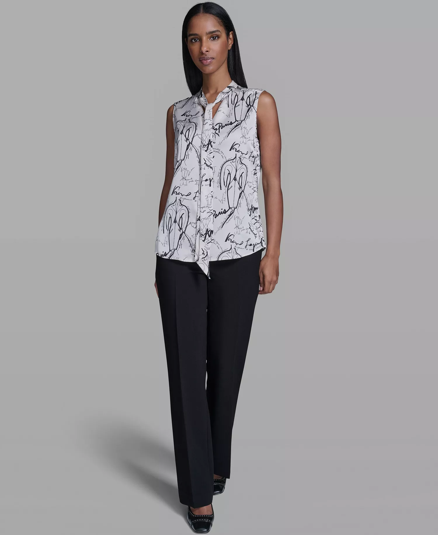 Women's Woven V-Neck Top - Bisque/Black - L