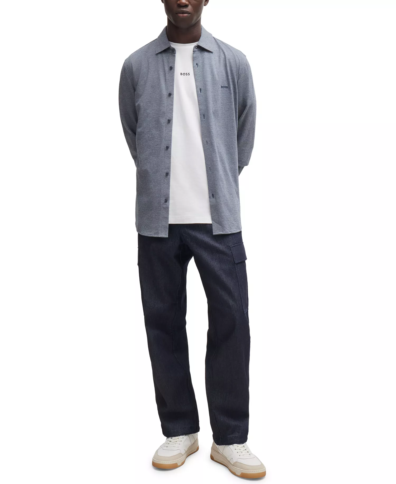 Men's Melange Slim-Fit Casual Shirt - Open Blue - S