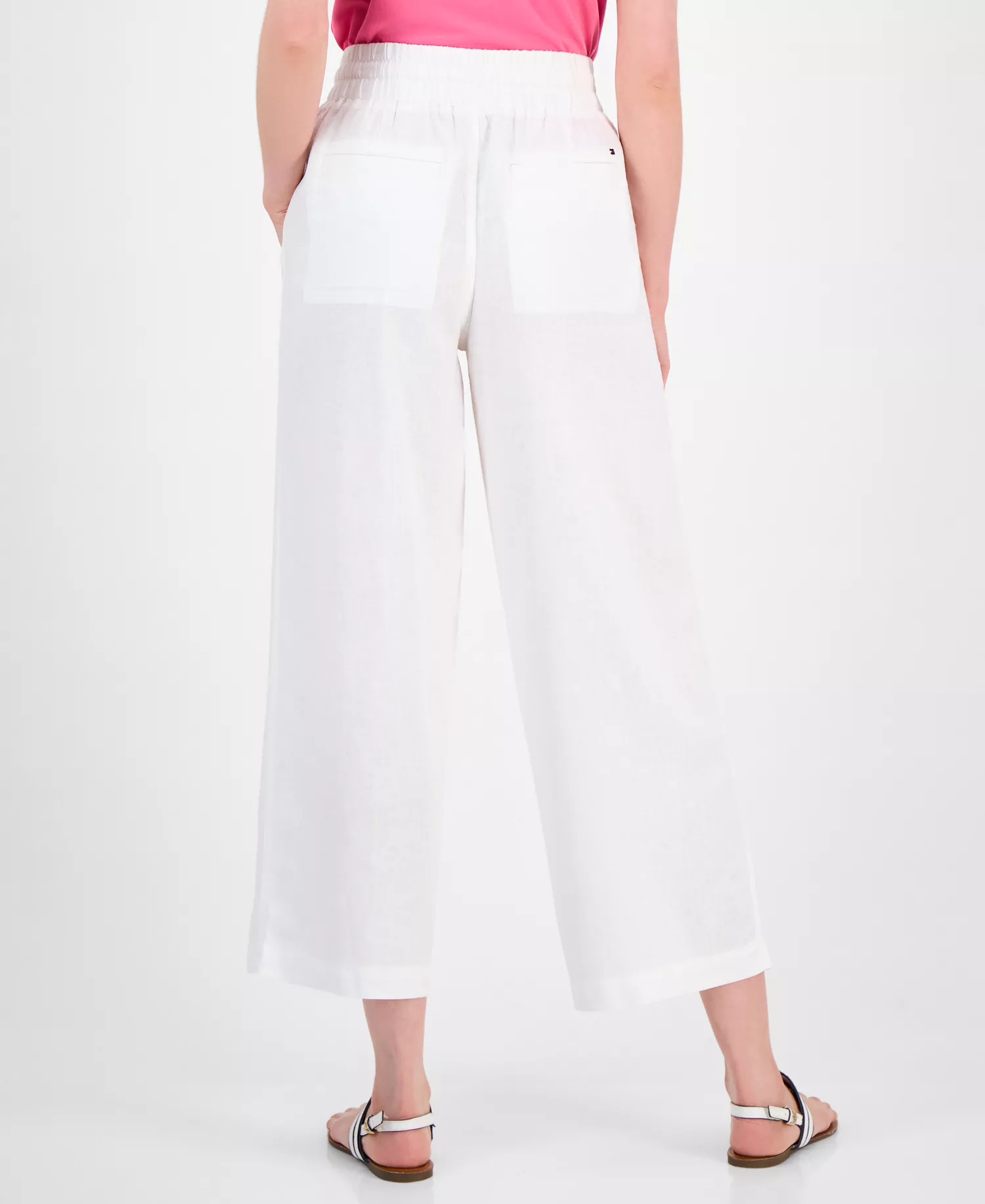 Women's Drawstring-Waist Pull-On Linen Pants - Bright White - L