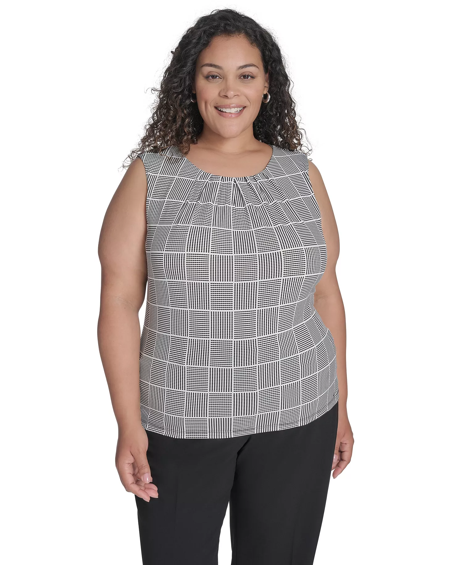 Plus Size Pleated Top - Black/Cream - 1X
