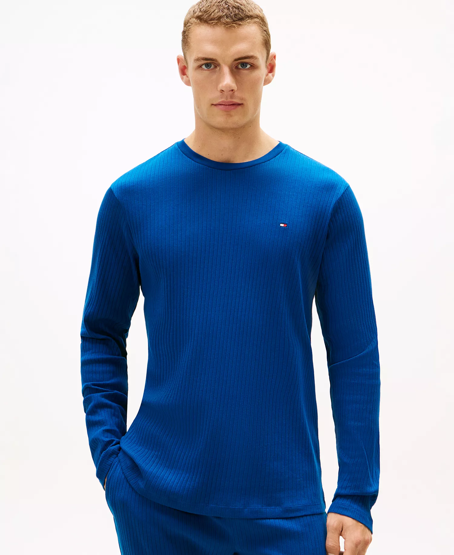 Men's Ribbed Long-Sleeve Pajama Shirt - Atlantic - 2XL