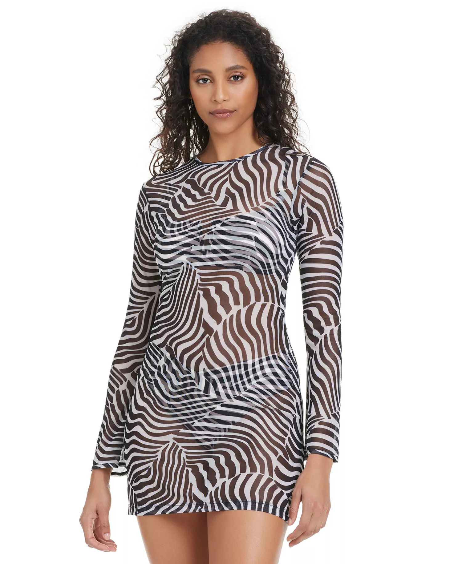 Women's Wild One Printed Mesh Dress Cover-Up, Macy's Exclusive - Costal Ivory - XS