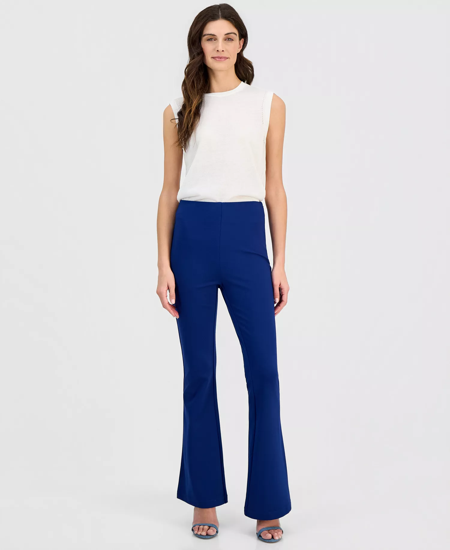 Women's High-Rise Ponte Flare-Leg Pants, Created for Macy's  - Blazing Navy - L