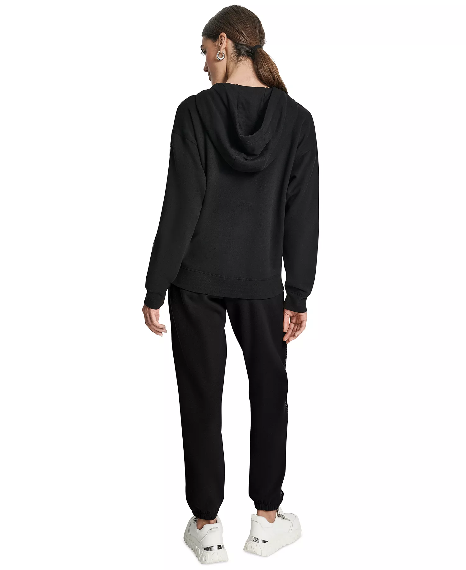 Women's Outline Logo Tape Zip Front Hoodie - Black - L