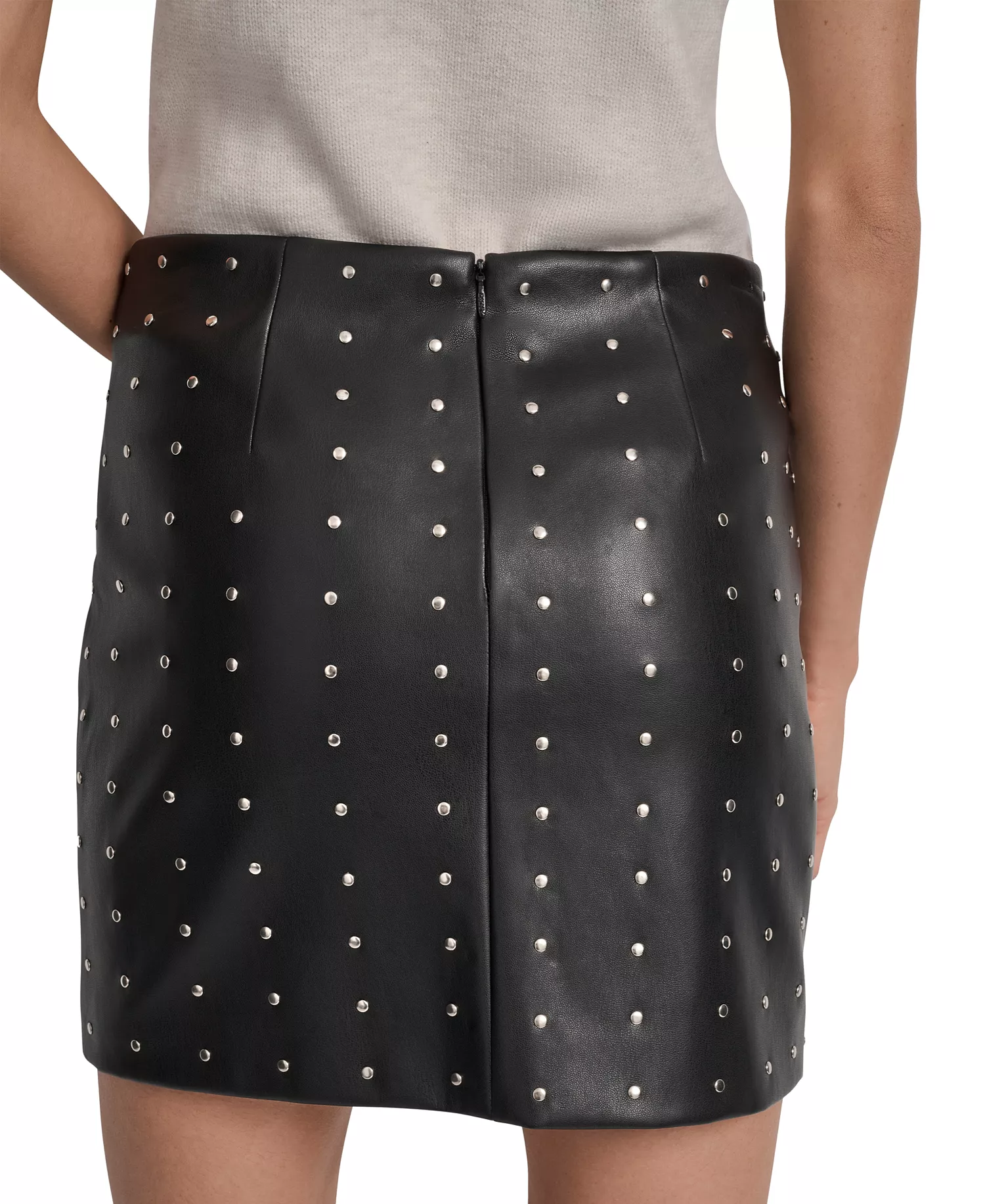 Women's Embellished Faux Leather Mini Skirt - Black - 16