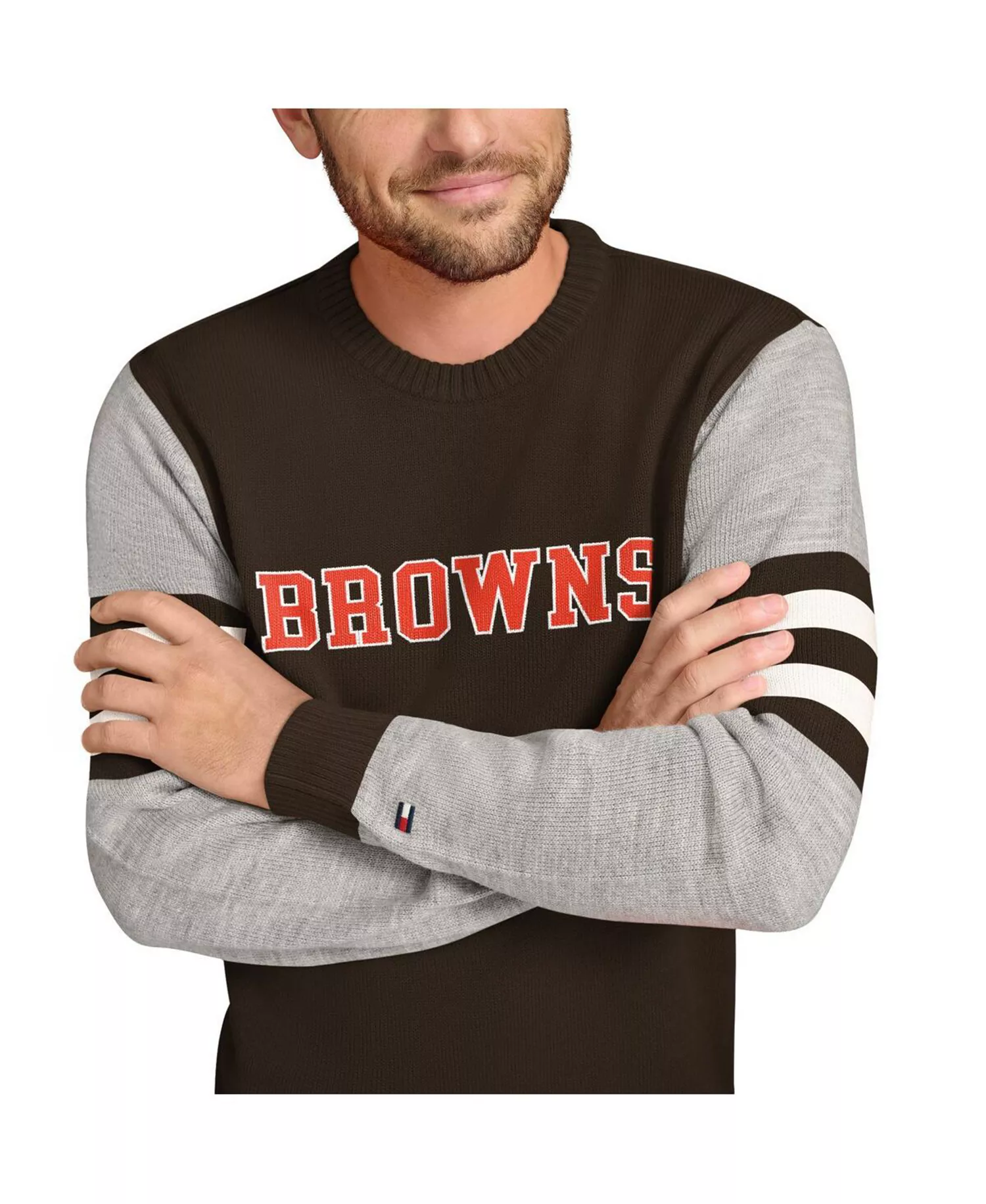 Men's Brown/Heather Gray Cleveland Browns Acrylic Crewneck Pullover Sweatshirt - Brown, Heather Gray - 2XL