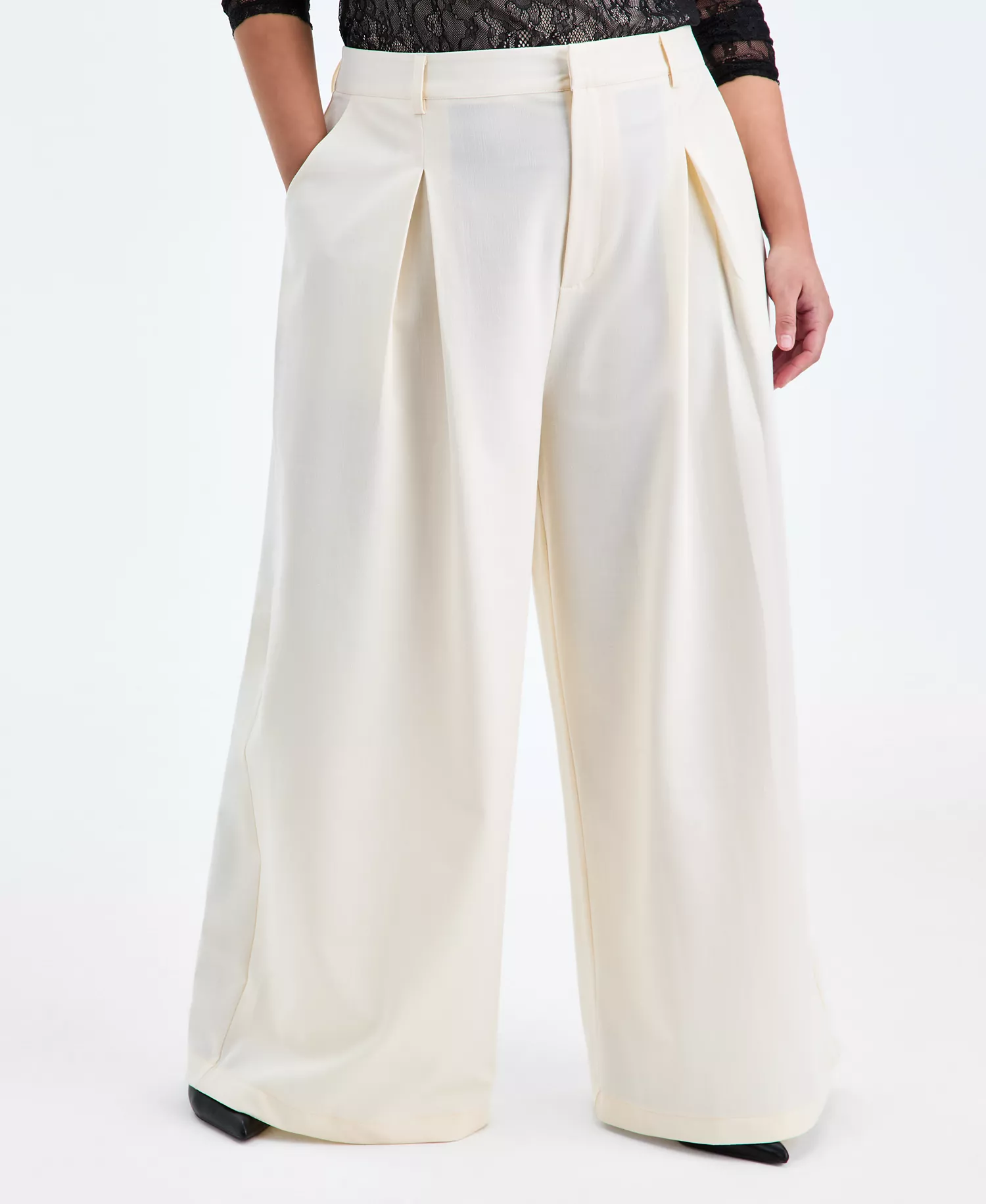 Trendy Plus Size Casual Pleated Wide-Leg Pants, Macy's Exclusive - Eggnog - 0X